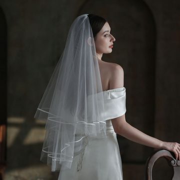LENBEST Kopftuch Weißer doppelstöckiger geschwollener Hochzeits-Brautschleier