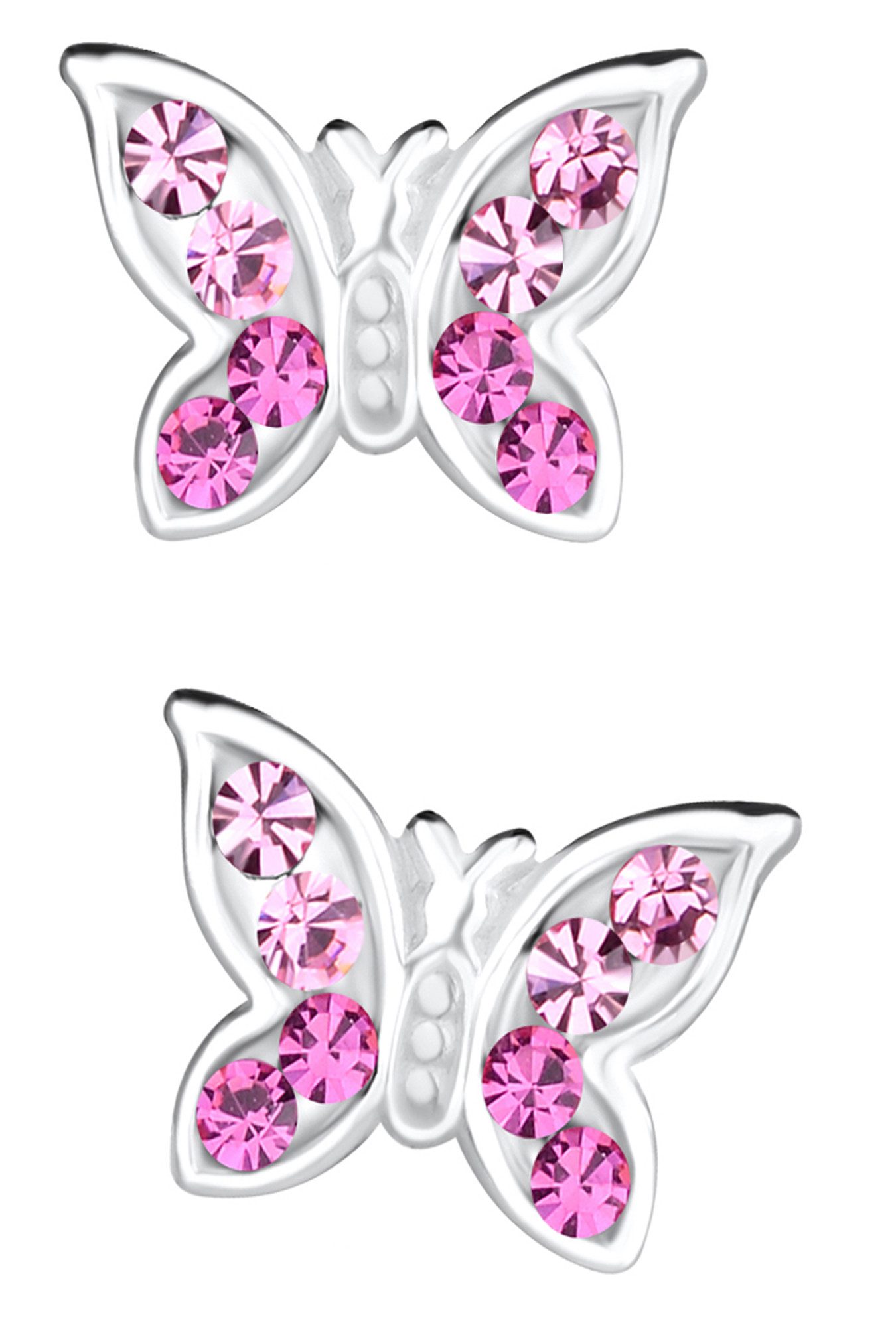 Limana Paar Ohrstecker Kinder Mädchen Ohrringe 925 Silber Schmetterling rosa pink, Kinderohrringe Mädchenohrringe Kinderschmuck Mädchenschmuck
