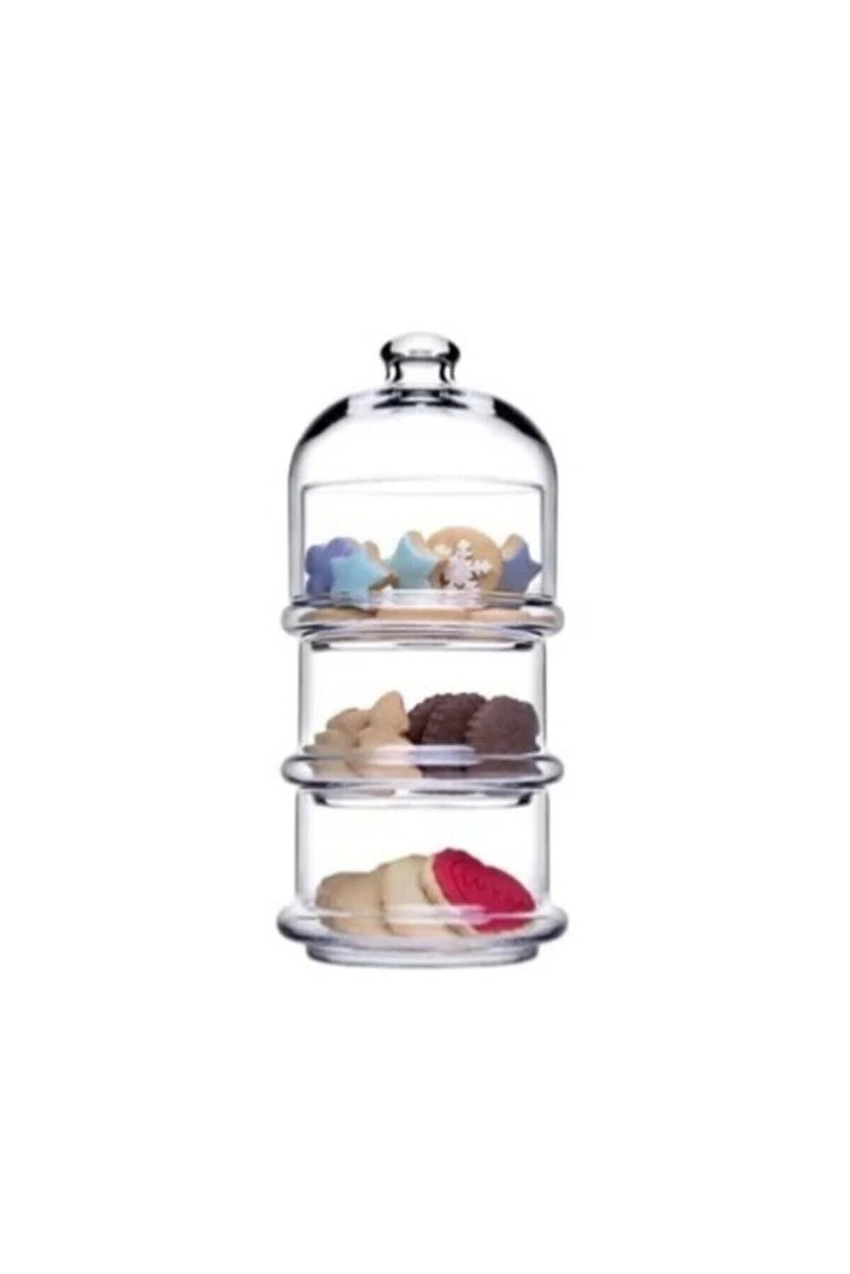 Pasabahce Etagere Patisserie Basic Set 3 stapelbare Behälter mit Kuppel, Glas