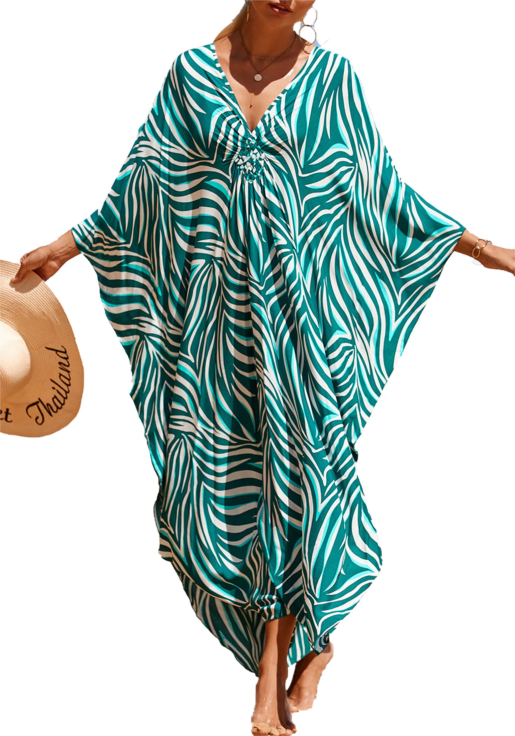 Mutig Strandkleid Cover Up Beachwear für Damen,Maxi Lange Strandkleid,Sommer Strandkleid (Boho-Strandponcho, Bikini-Cover-up, Strandponcho mit Druck, Geeignet für Strandurlaub, Reisen und Partys,Einheitsgröße) Sehr weich und angenehm zu tragen, fühlt sich