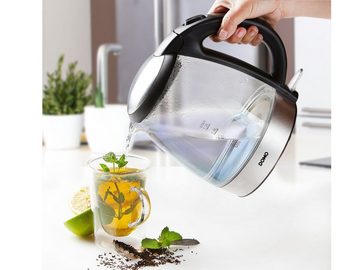 Domo Wasserkocher, 1.2 l, 2200 W, Glas LED Beleuchtung 360° Edelstahlsockel, leise elektrisch ohne Kabel