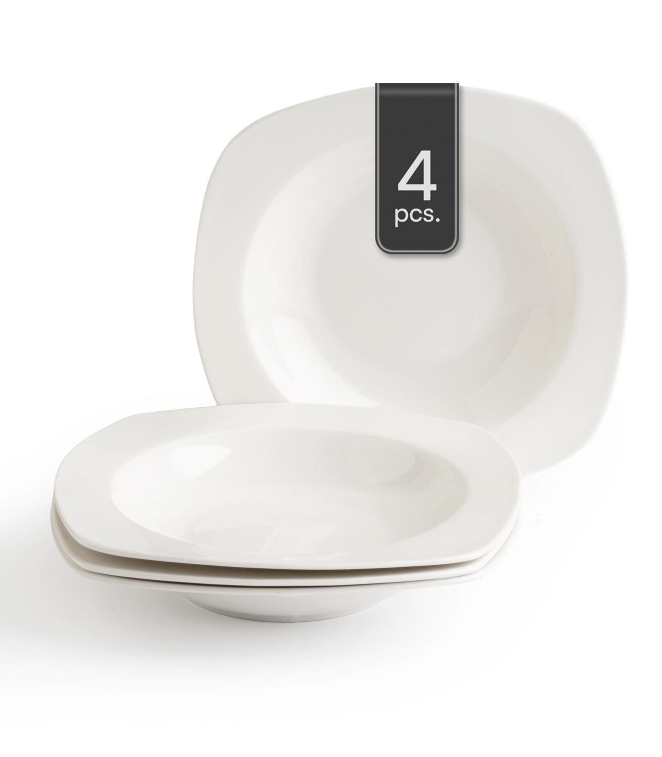 Home4You Suppenteller, Ø 24 cm, Weiß, Bone China, eckig, (4 St)
