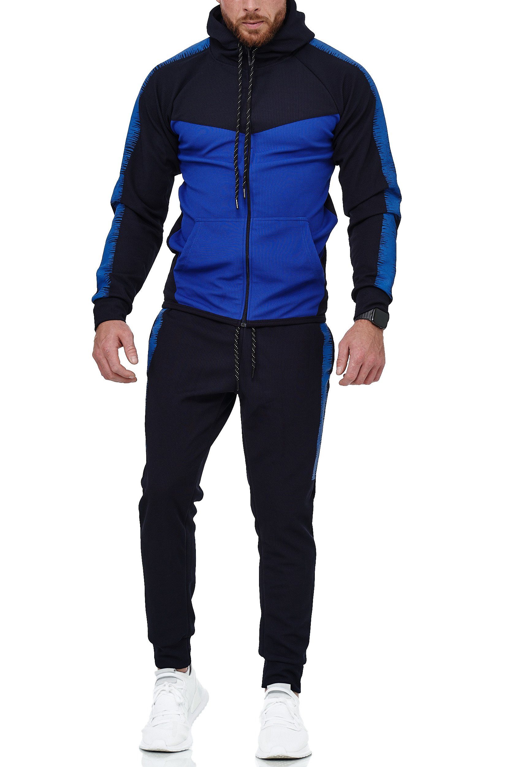 L.gonline Freizeitanzug Herren Jogging-ANZUG, mit Bündchen und Tunnelzug, Trainingsanzug (Kapuzenjacke mit Reißverschluss, Hose, 2-tlg), Fitness Freizeit Casual