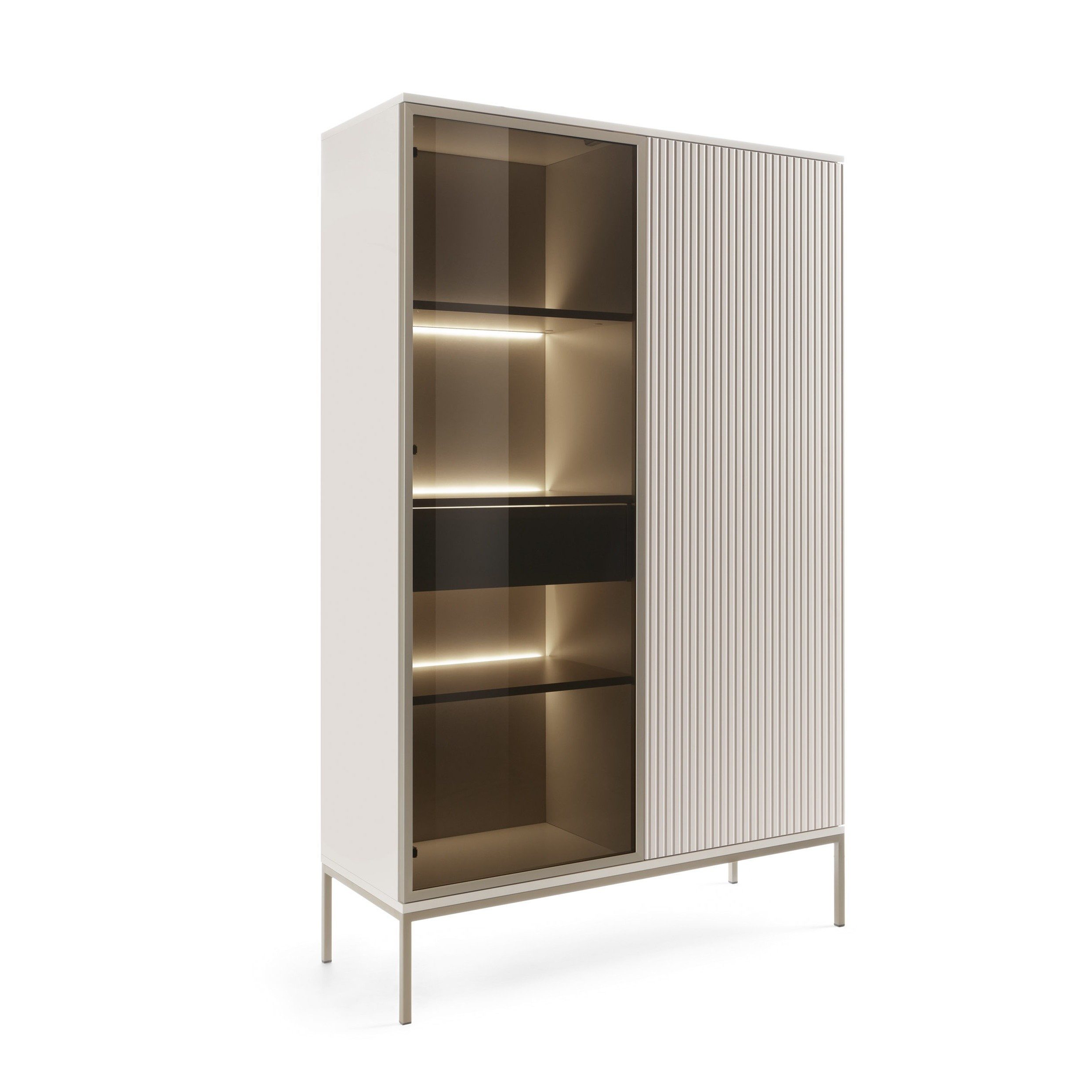 Masseno Glasvitrine SENTIERO 166 x 104 cm Vitrine Vitrinenschrank mit 2 Türen Kaschmir