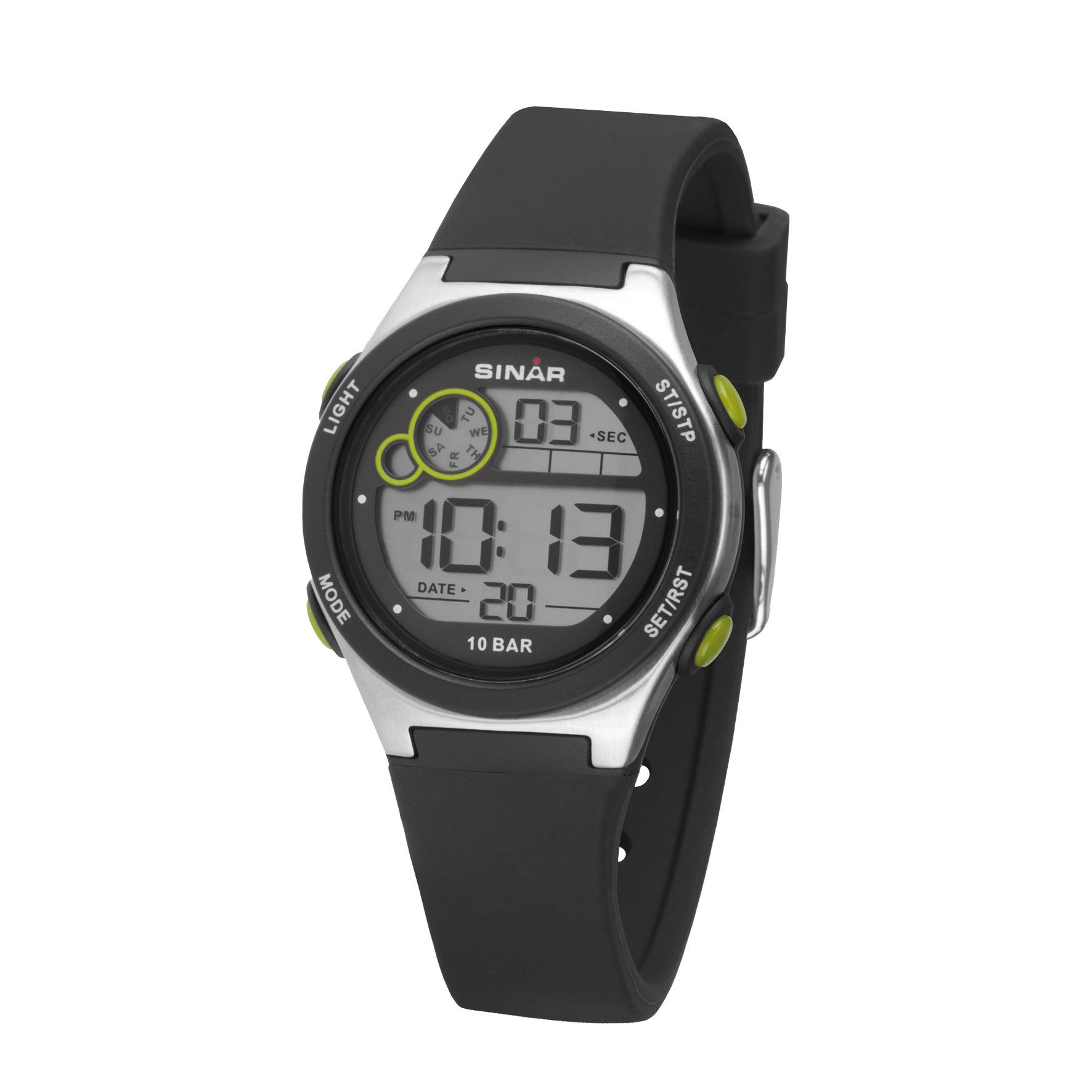 SINAR Digitaluhr XF-68 Jugenduhr Sportuhr Silikonband 10 bar, digital sportlich modern Geschenkidee Jugend Ø 34 mm