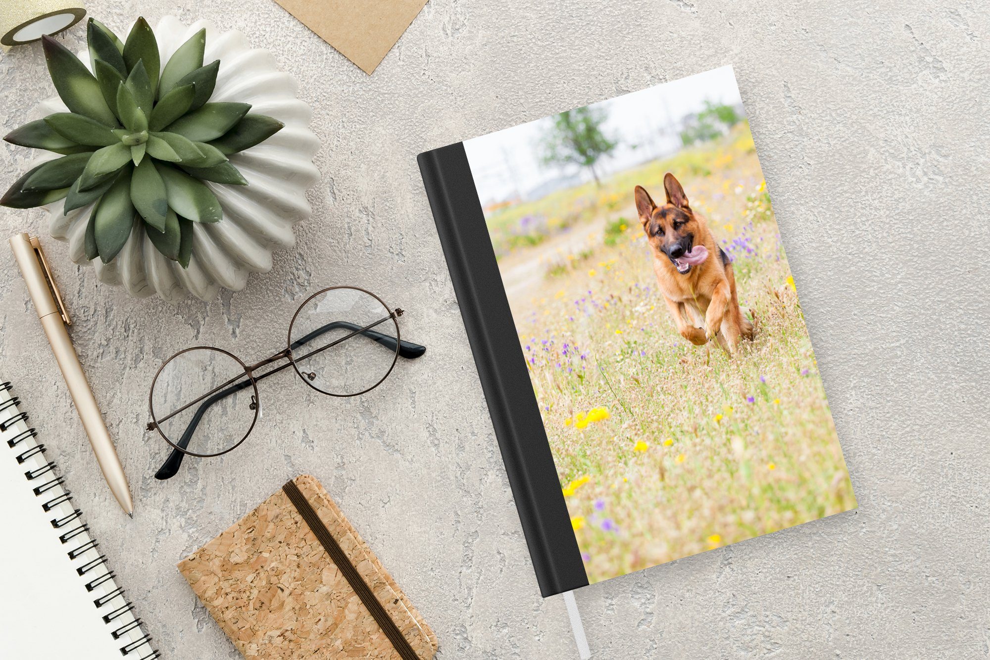 MuchoWow 98 bunten Merkzettel, Deutscher Haushaltsbuch Blumen, Schäferhund Journal, spaziert A5, Notizheft, Seiten, Notizbuch zwischen Tagebuch,