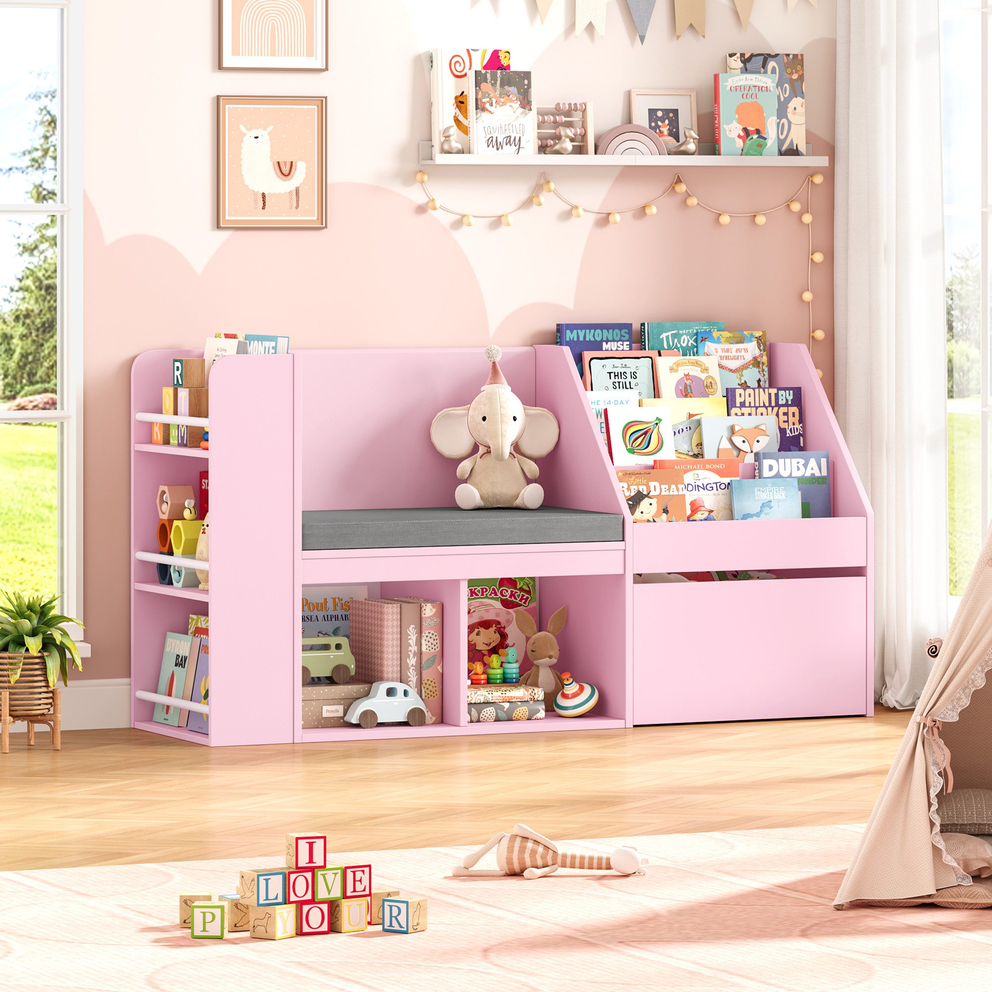 HOMECHO Spielzeugtruhe, Kinderregal, Bücherregal Kinder mit Boxen auf Rollen