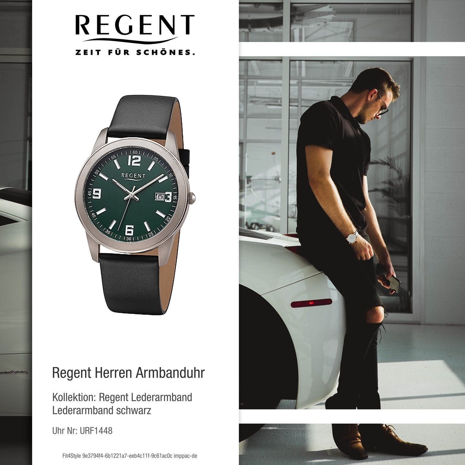 Regent Herren 38mm), (ca. extra groß rund, Armbanduhr Armbanduhr Lederarmband Regent Herren Quarzuhr Analog,