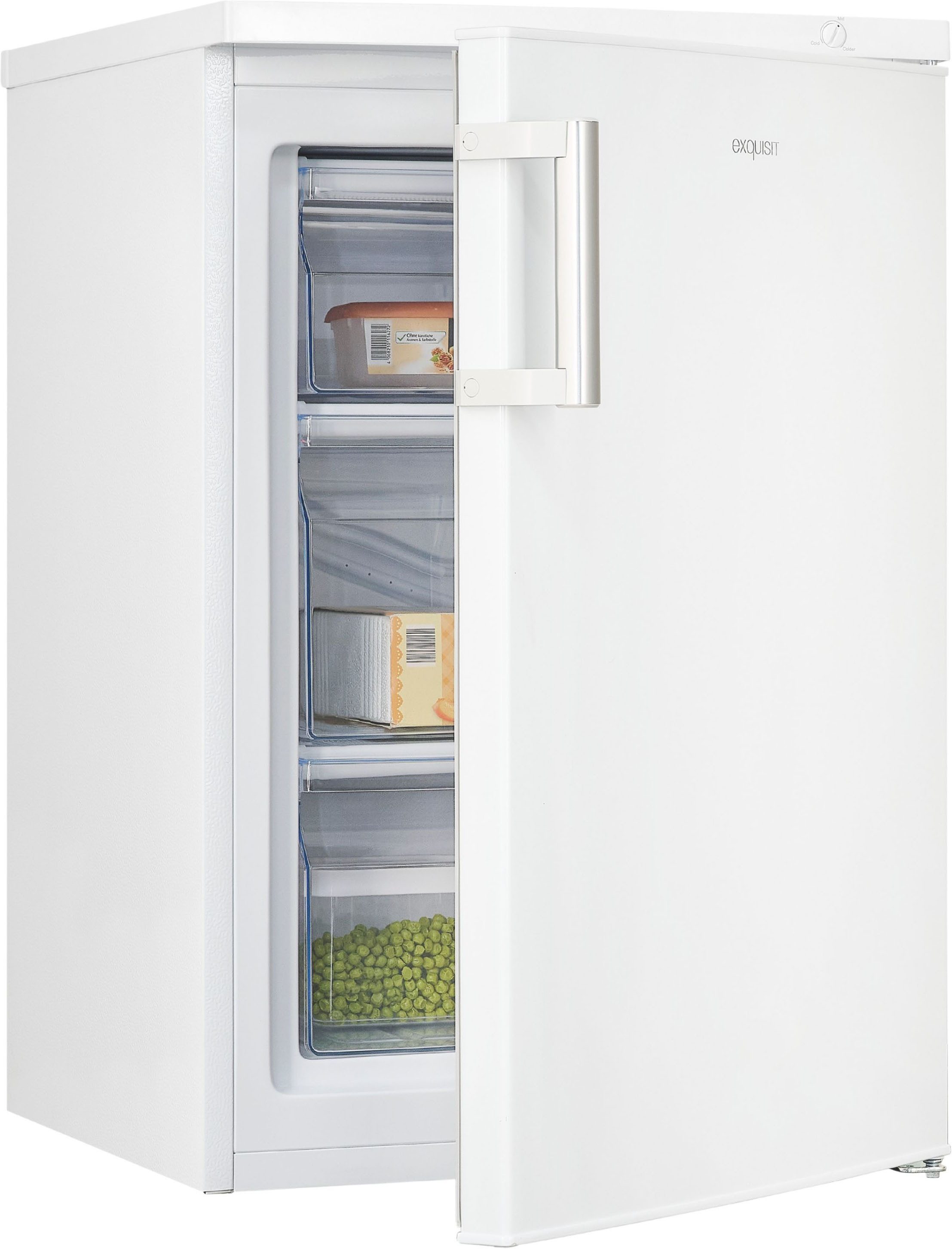 exquisit Gefrierschrank GS81-H-010C weiss, 84,5 cm hoch, 56 cm breit, Türgriff für Komfort, flexible Gefrierschubladen für mehr Ordnung