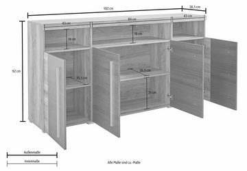 Helvetia Sideboard Roger,Breite 182cm, stilvolle Schrank mit 4 Türen, Kommode mit viel Stauraum, Einlegeböden verstellbar