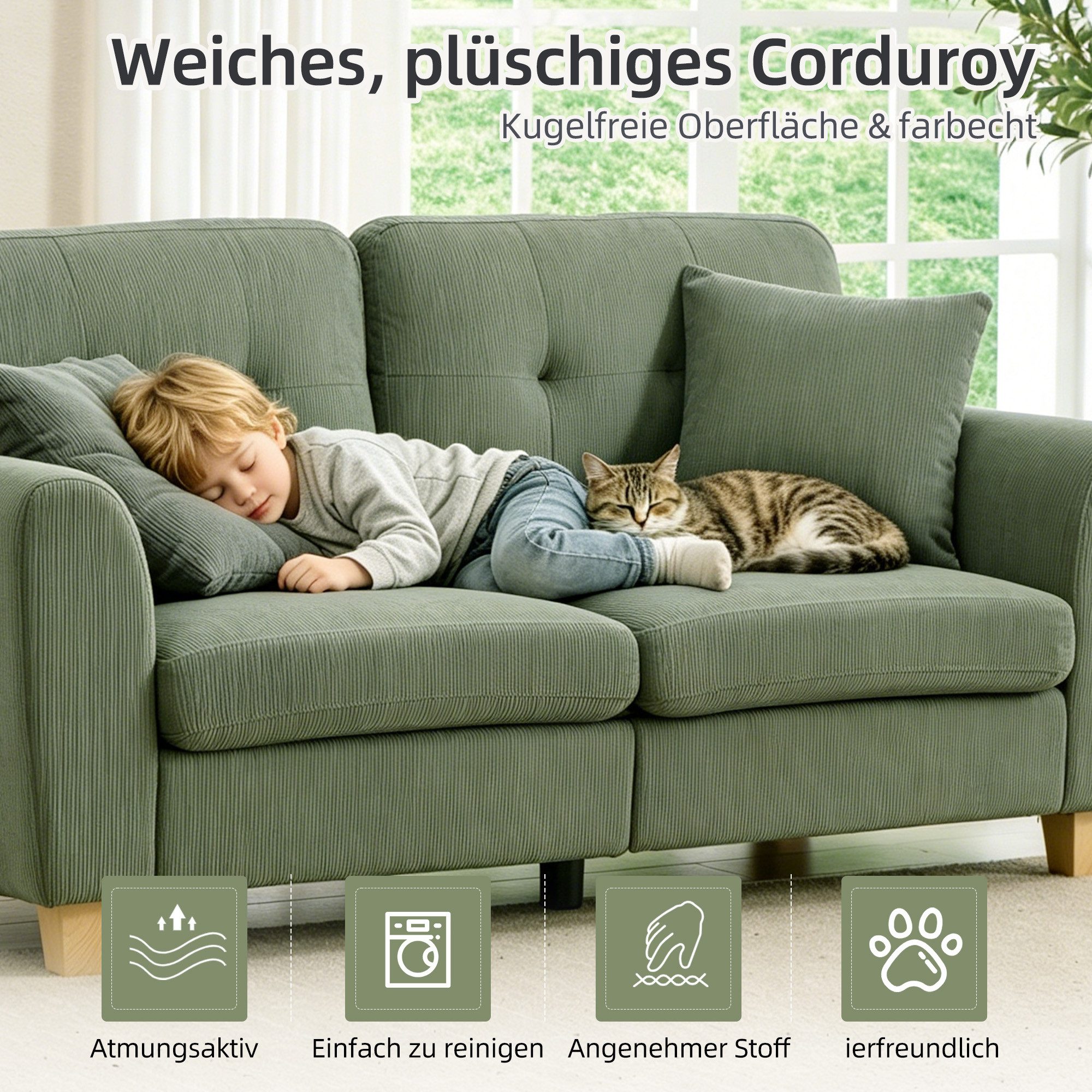 CANMOV Schlafsofa Canmov 2&3 Sitzer Sofa, Sofas Wohnzimmer mit Seitentasche & Kissen, kleines sofa, schlafsofa dauerschläfer, 176cm Breite, couch