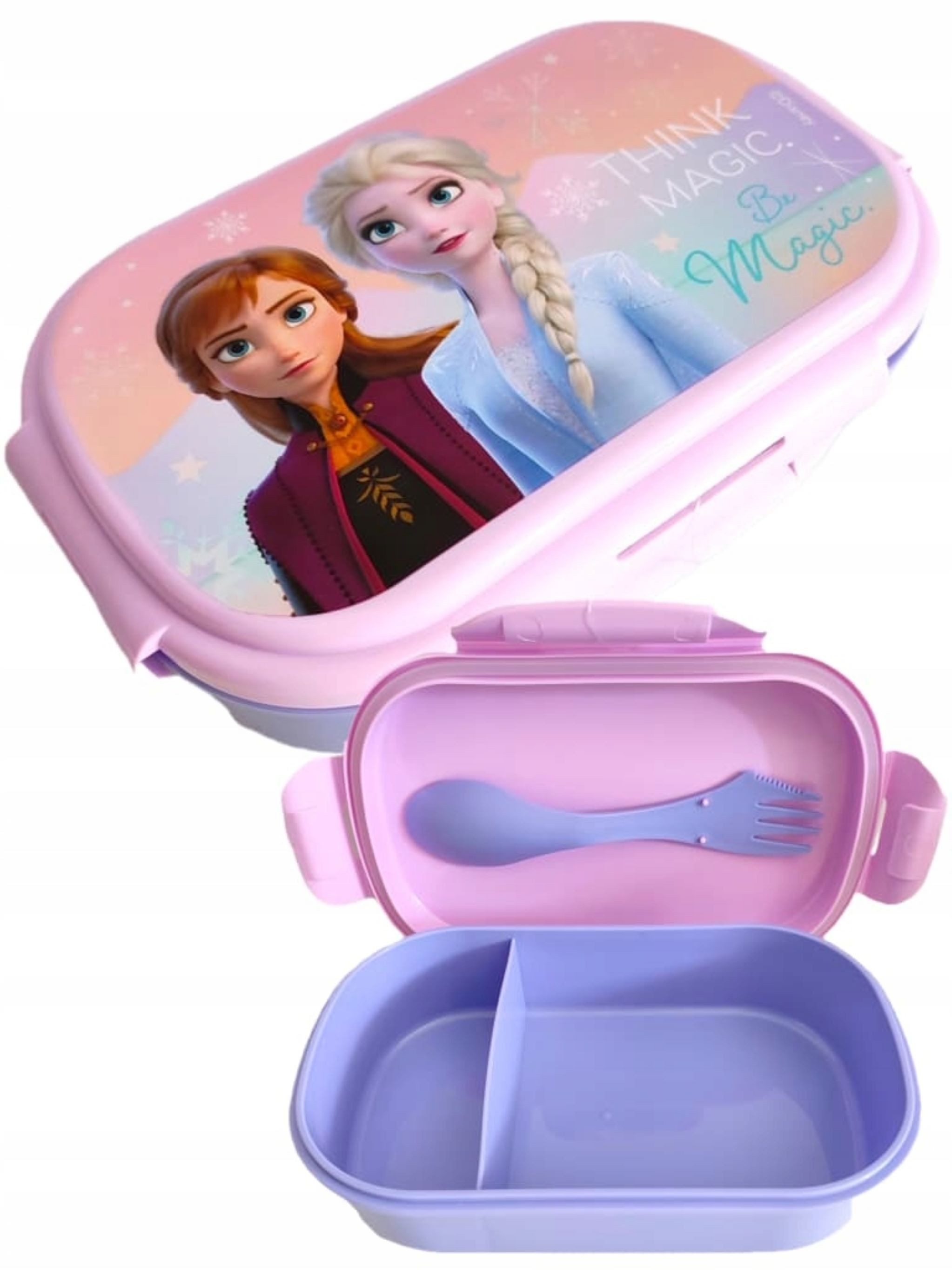 Festivalartikel Lunchbox Frozen Lunchbox + Besteck, 2 Fächer, Anna & Elsa, 20x12x6,5cm