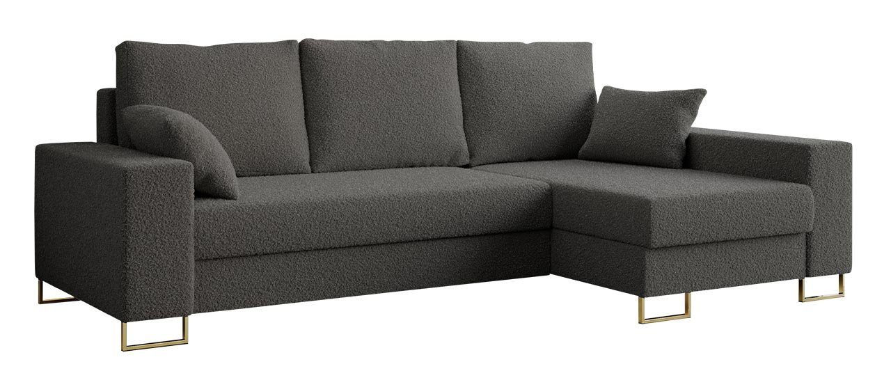 Couch DORIAN, Bettkasten L-Form Now MÖBEL Never Dunkelgrau MKS mit Schlaffunktion Ecksofa und or