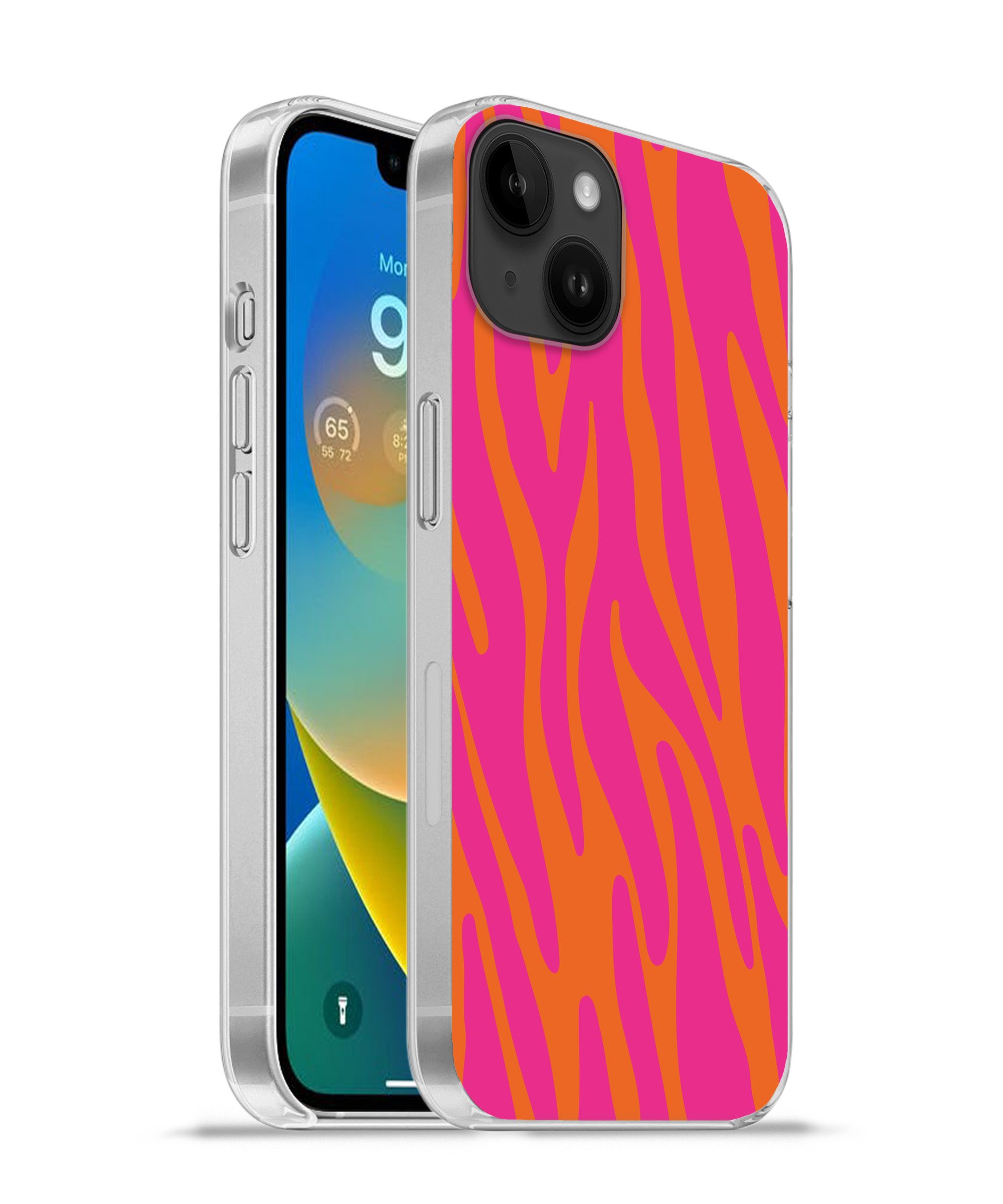 MuchoWow Handyhülle für Apple iPhone 14 Plus Zebramuster - Rosa - Orange - Tiermuster, Smartphone-Bumper, Print, Handy Schutzhülle Dünn