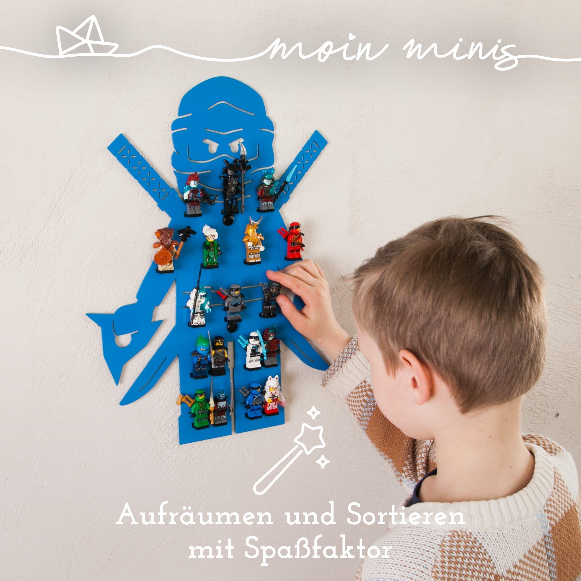 Minifiguren Kinderzimmer Regal minis Klemmbaus 18 minis Ninja Blau Wandregal für moin moin