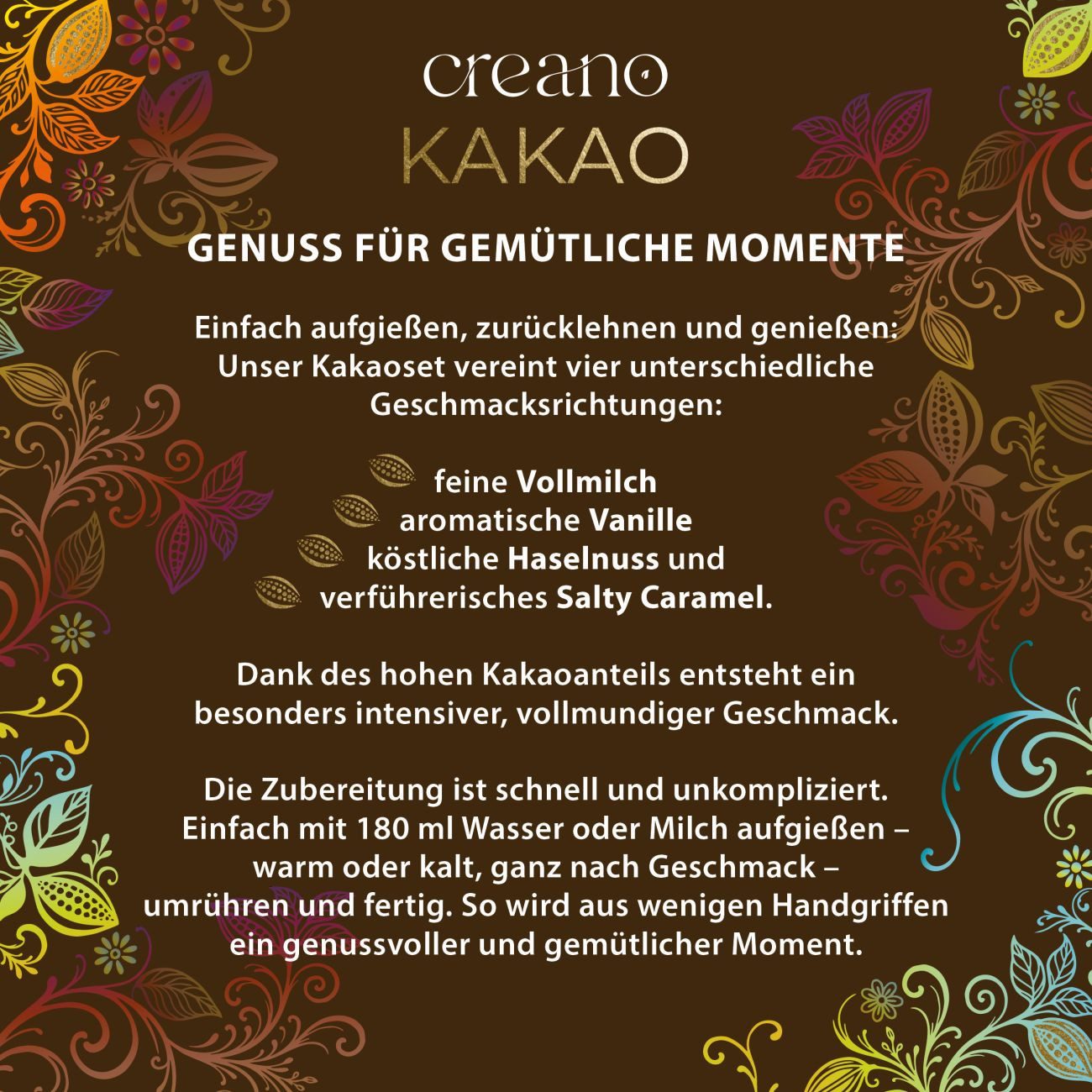Creano Kakao Creano Kakao Geschenkset Trinkschokolade - 4 Sorten, 4 x 33g, 1 x – Bild 4 von 5
