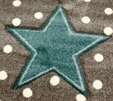 Kinderteppich Kinderteppich Spielteppich Babyteppich Mädchen runder Teppich mit Stern türkis grau, Carpetia, rund, Höhe: 13 mm