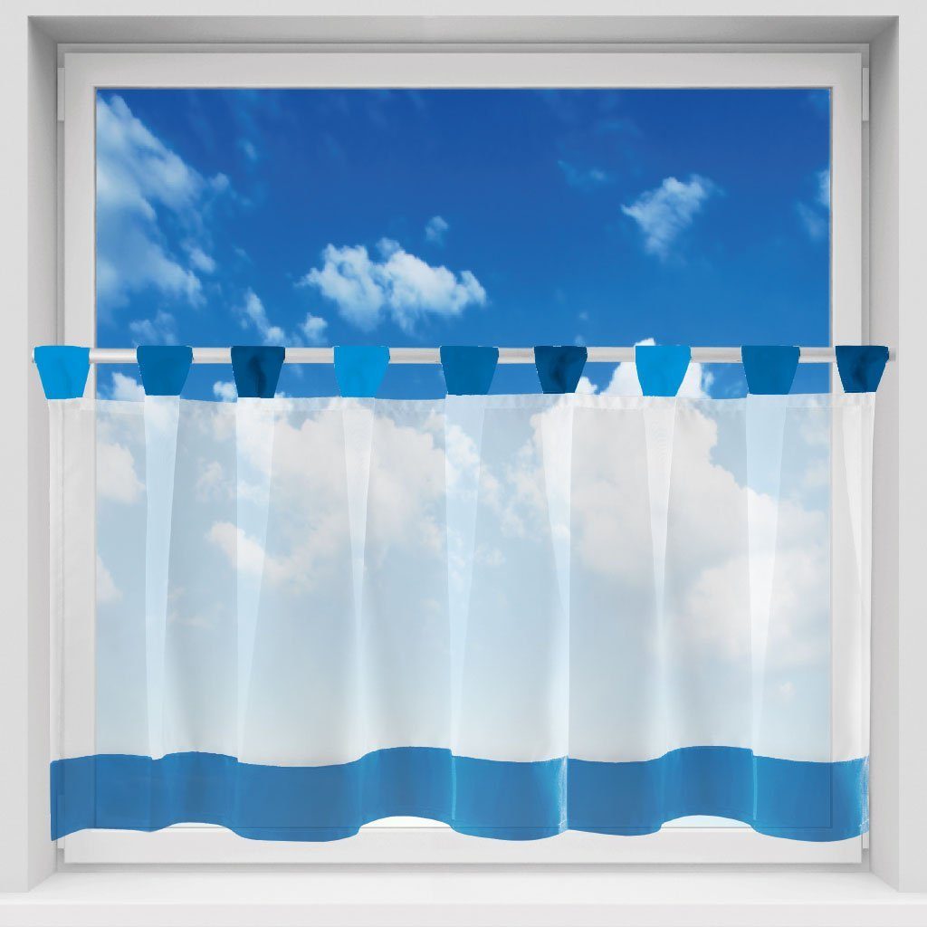 Transparente in (BxL), transparent, x vielen mit Farben Küchengardine Blau 45cm Voile, Bistrogardine Vorhang, Schlaufen, Arsvita, Schlaufen, 150cm