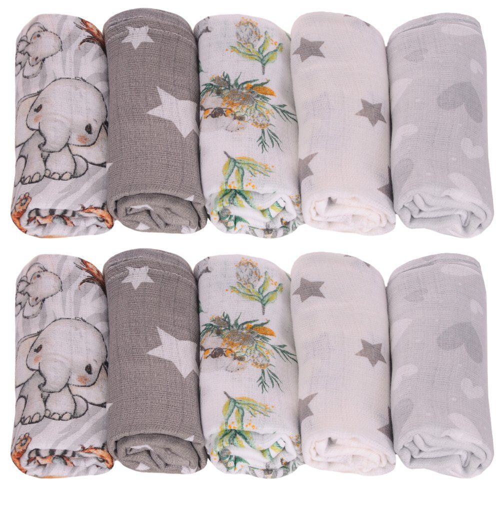 La Bortini Stoffwindeln 10er Pack Spucktücher Baby Mullwindeln Schmusetücher, aus reiner Baumwolle, große Packung, Pflegetücher für Neugeborene