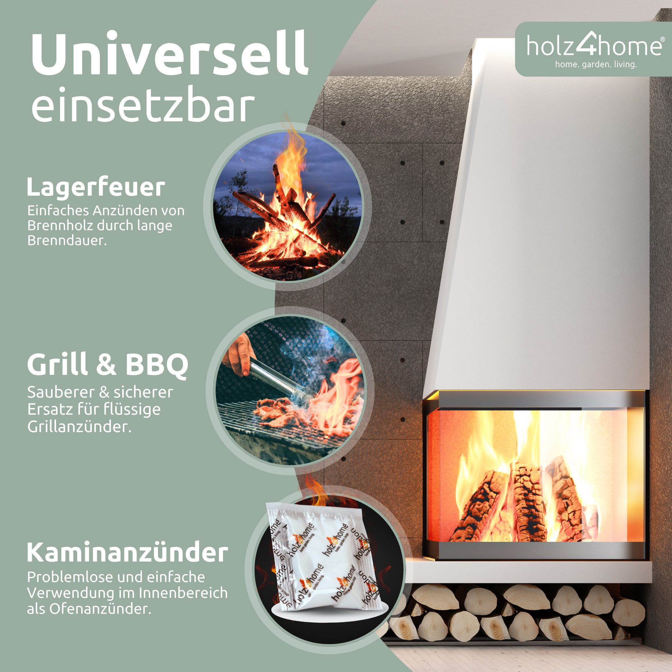 holz4home® Grillanzünder Anzündtüten Kaminanzünder I Anzünder Ofenanzünder Zündtüten Kamin, (100-St), Lange Brennbar & Wasserdicht – Bild 5 von 5