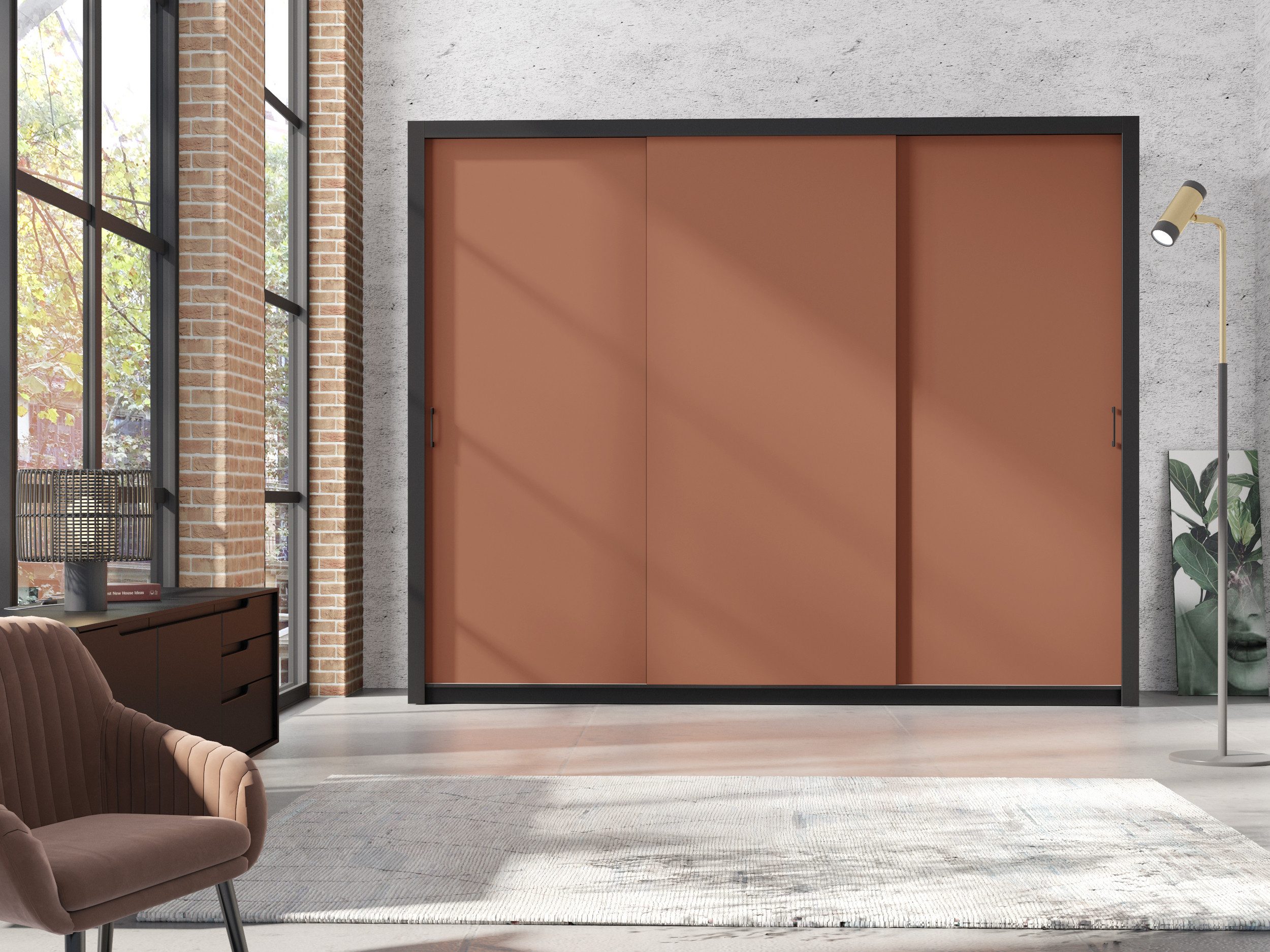 MOEBLO Kleiderschrank Sahara 185/250 (Moderner Kleiderschrank mit Schiebetüren, Kleiderstange & Einlegeböden, Garderobenschrank für Schlafzimmer & Wohnzimmer) BxHxT: 185/250x206x60 cm