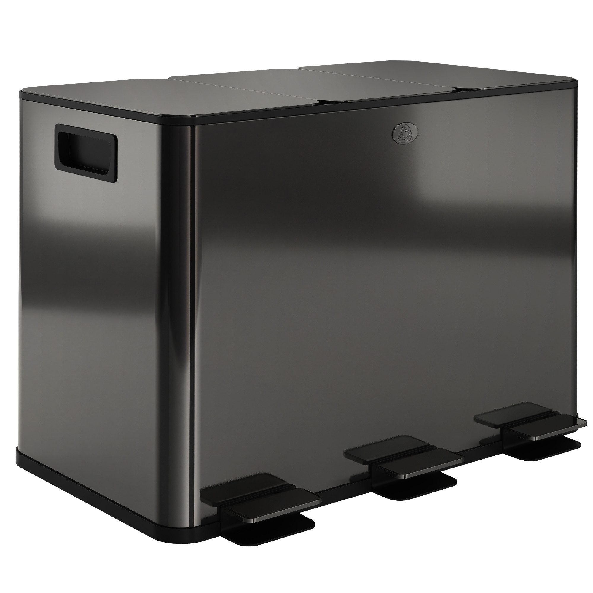 HOMCOM Mülltrennsystem Mülleimer Treteimer 3 Fächer inkl. Inneneimer, 61,9x36,6x43,2cm, Deodorant-Deckel, Edelstahl, Schwarz