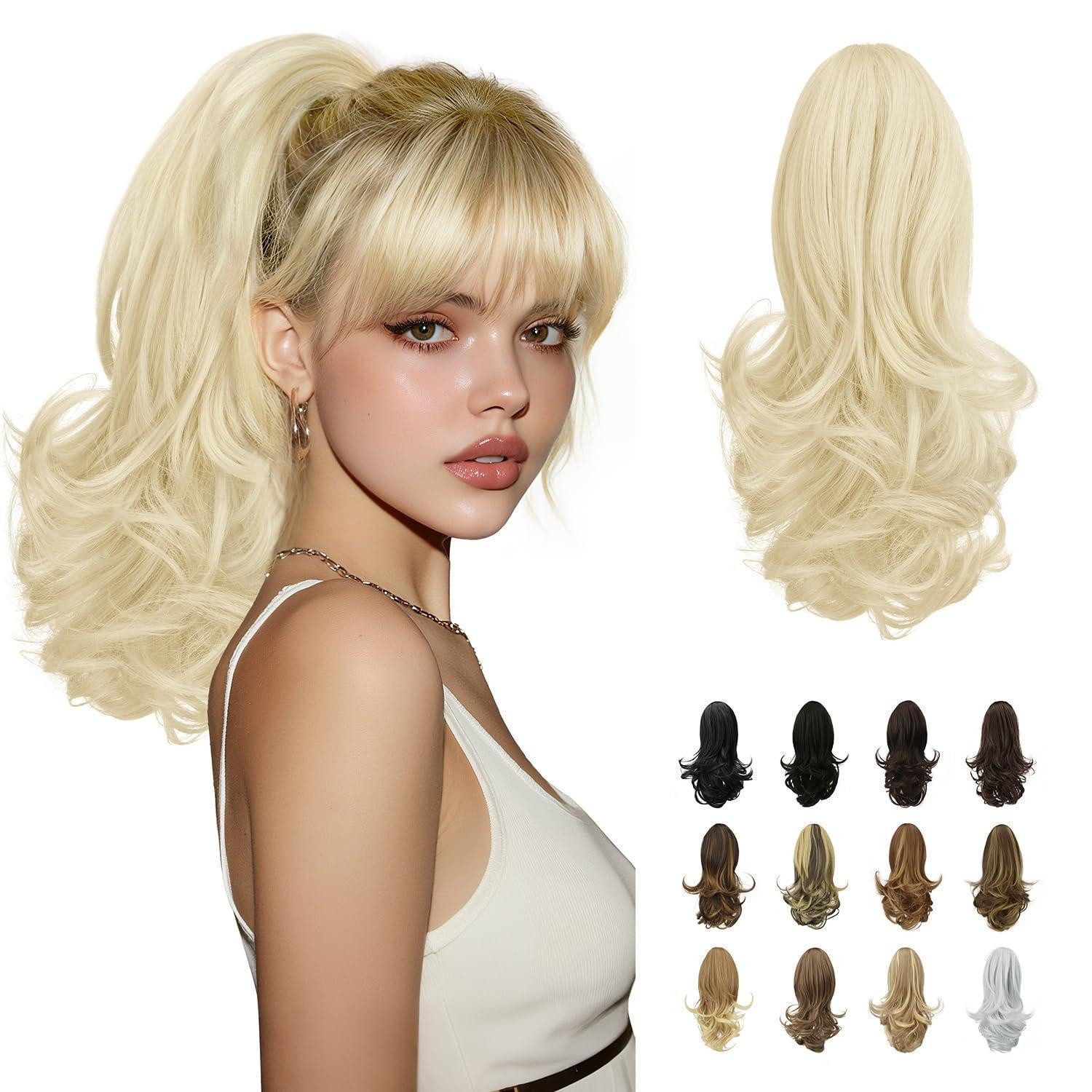 LuxusKollektion Kunsthaar-Extension Pferdeschwanzverlängerung Clip Klaue Haarteil Locken 33cm Weiß