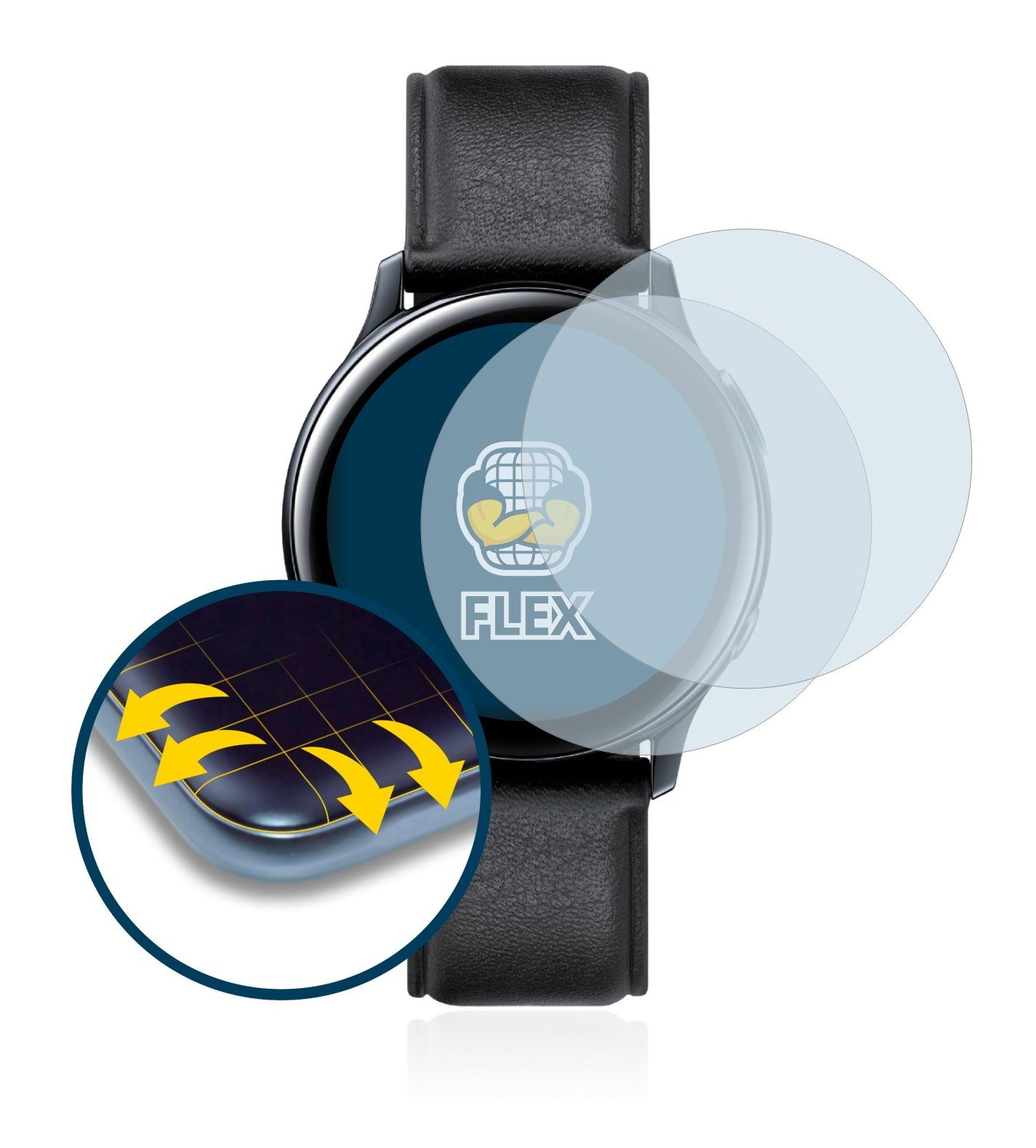 BROTECT Displayschutzfolie Fullscreen Schutzfolie für Samsung Galaxy Watch Active 2 (44mm), 2 Stück, Displayschutz Folie Fullcover Klar Transparent