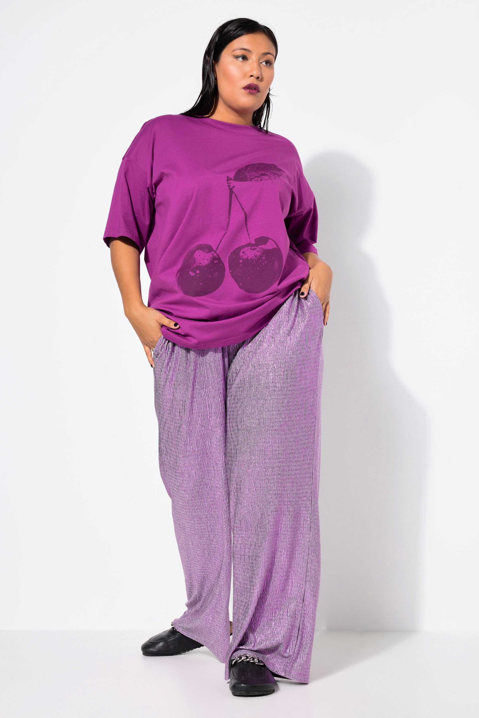 Studio Untold Schlupfhose Glitzerhose Wide Straight Legs Glittereffekt günstig online kaufen