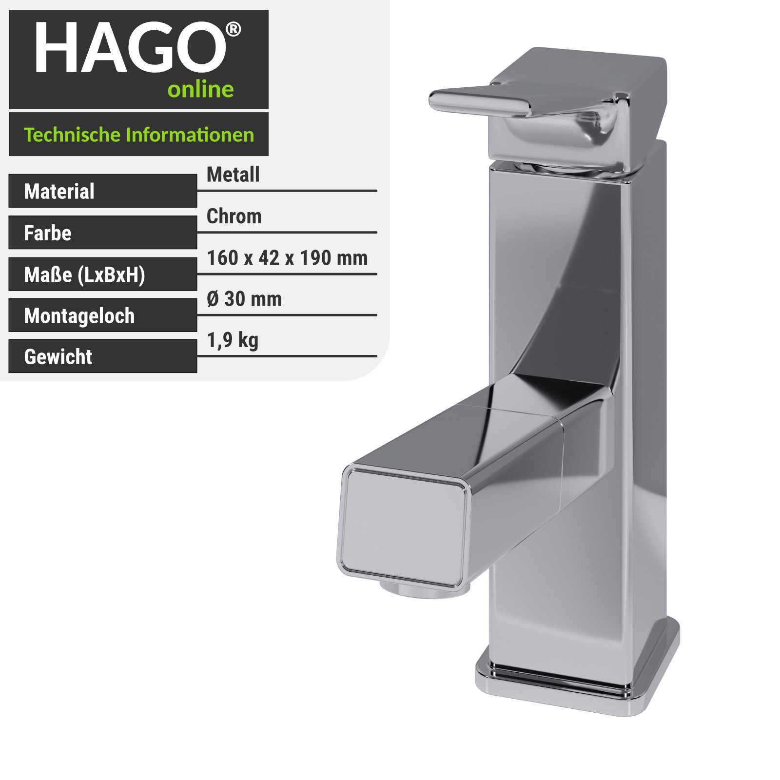HAGO Waschtischarmatur Wasserhahn Chrom Mischbatterie Brause Waschtischarmatur ausziehbare