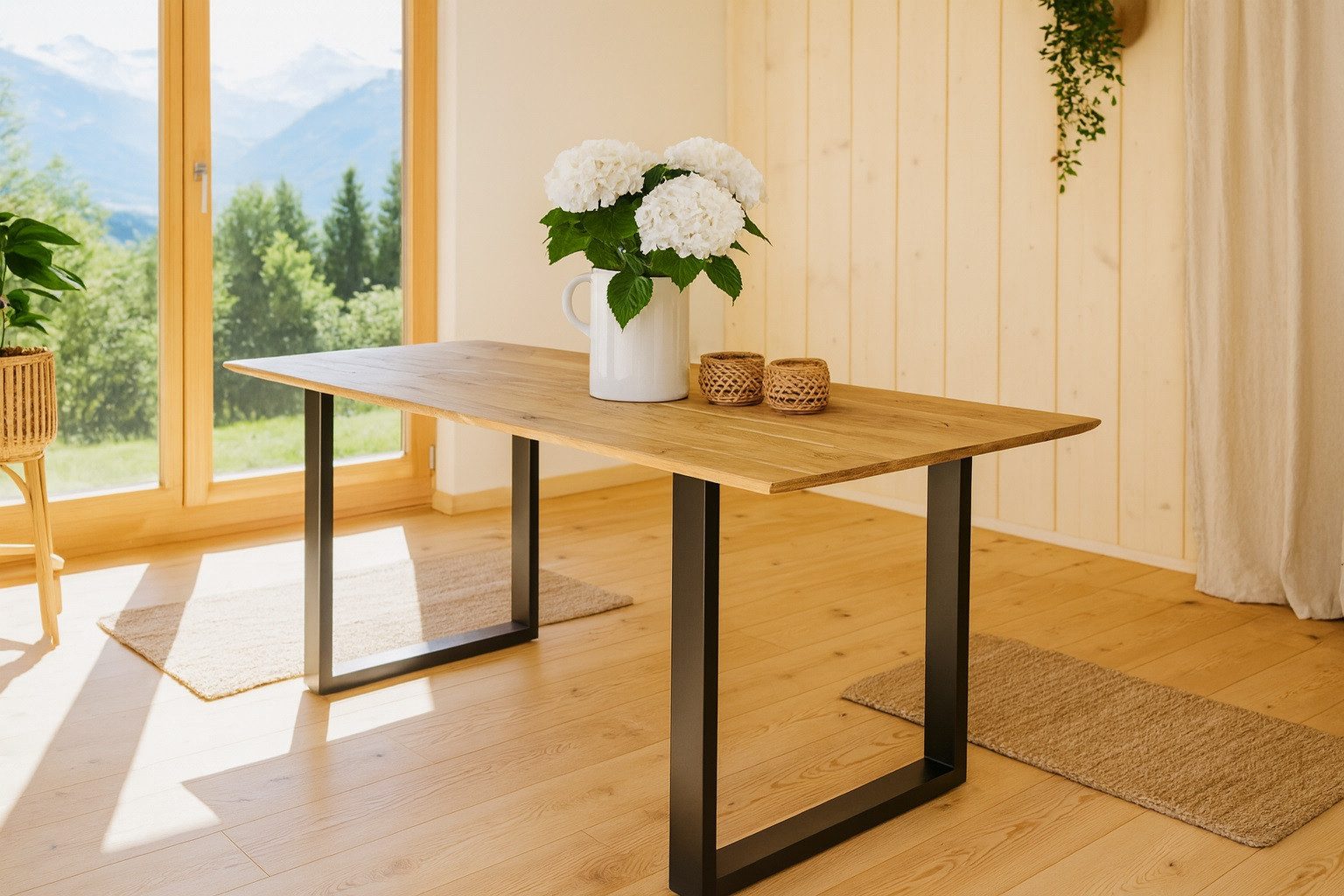 SAM® Esstisch Bern, massives Akazienholz, schweizer Kante, Metallgestell