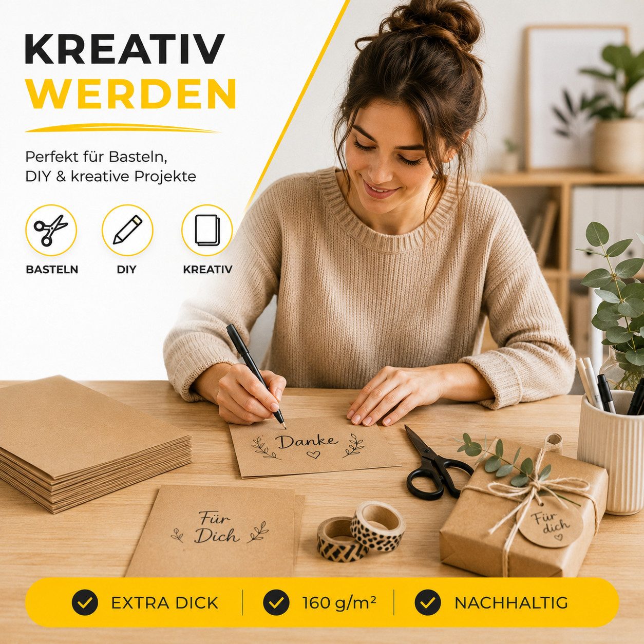 DIYtastic Kraftpapier 100 Blatt braunes Kraftpapier DIN A4, 160 g/m² – Bild 4 von 5