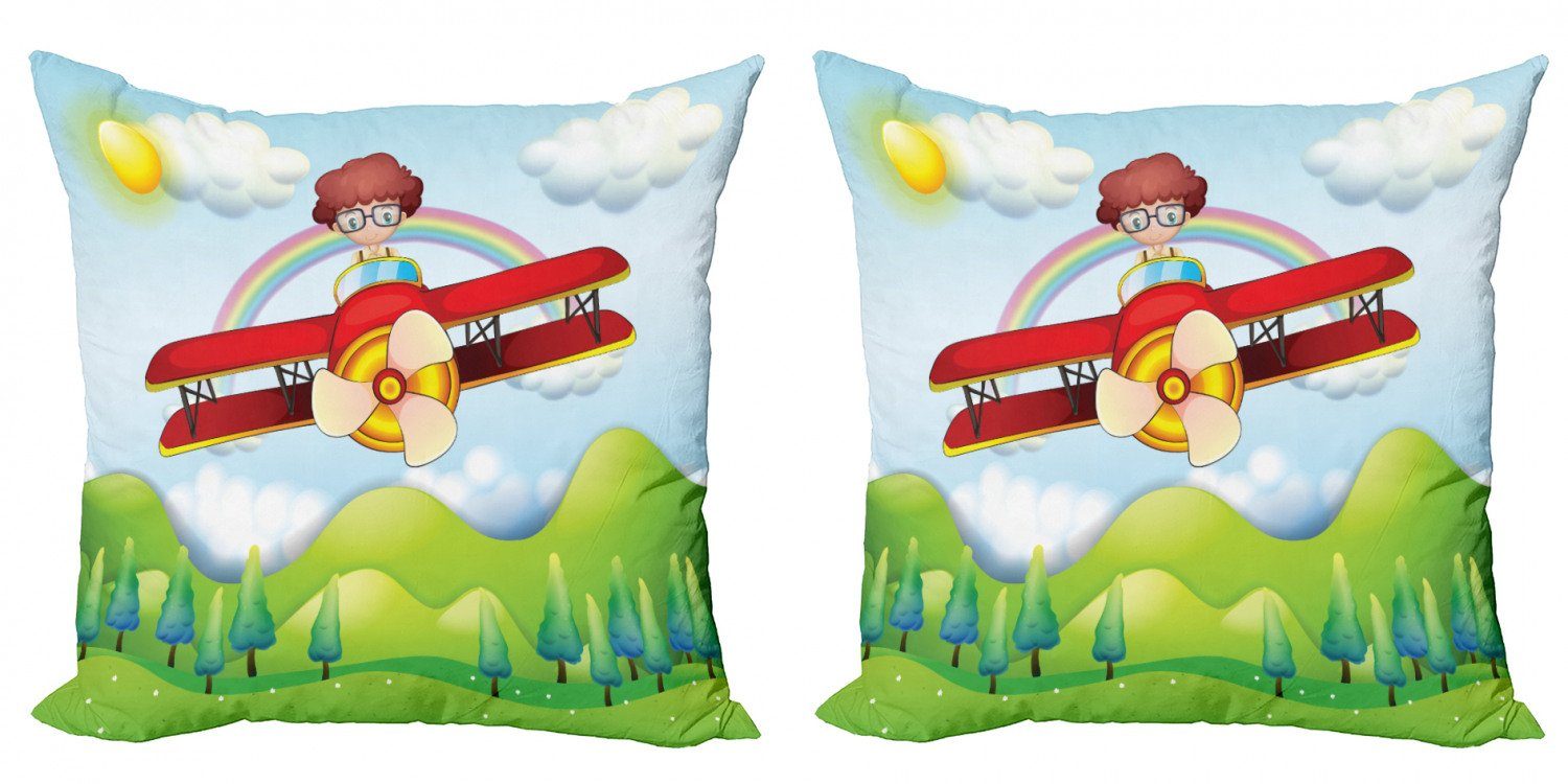 (2 Junge Accent Flugzeug Day Himmel Stück), Digitaldruck, im Abakuhaus Sunny Modern Doppelseitiger Kissenbezüge