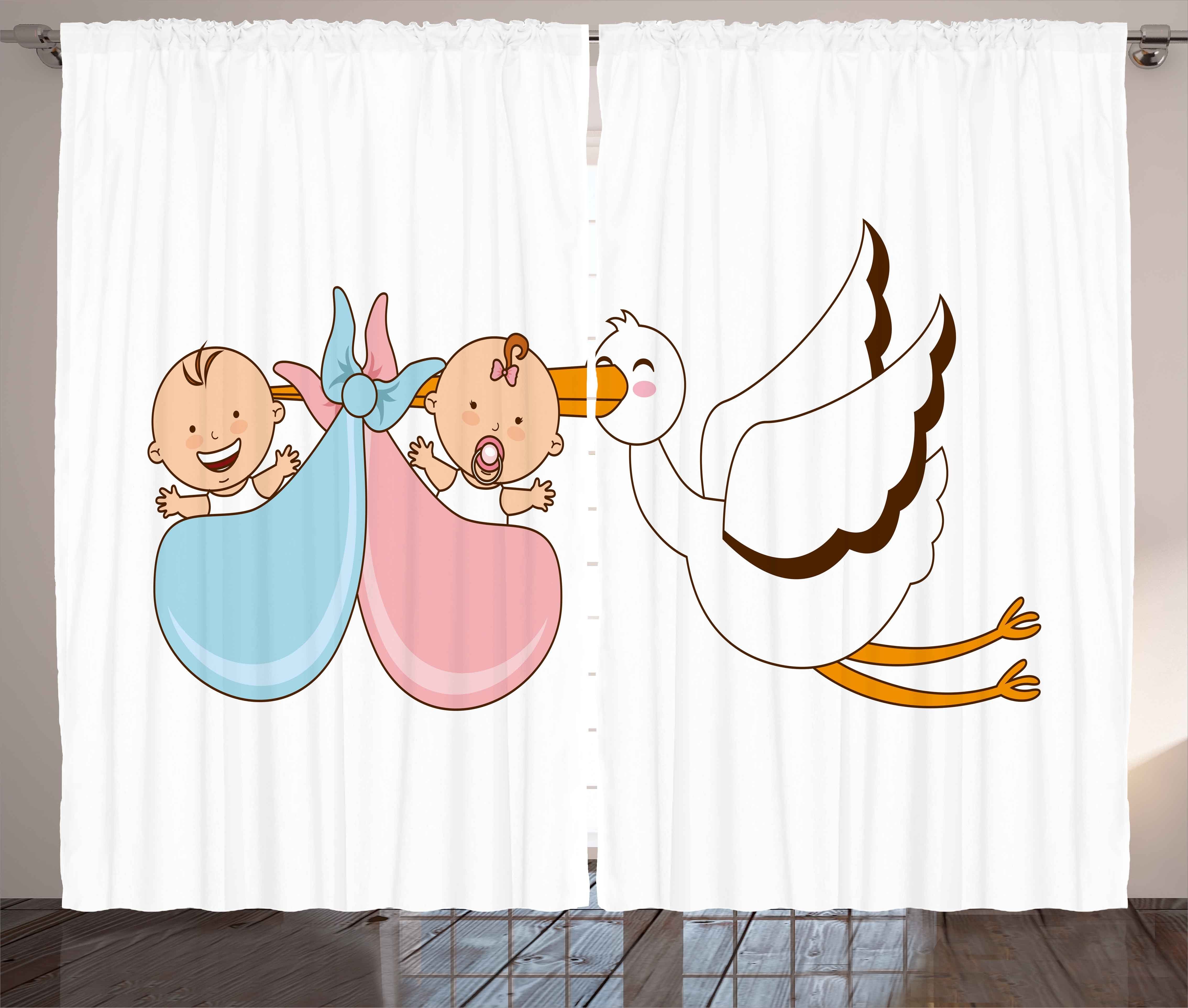 Gardine Schlafzimmer Kräuselband Vorhang mit Schlaufen und Haken, Abakuhaus, Bunt Babys Stork Spielzimmer