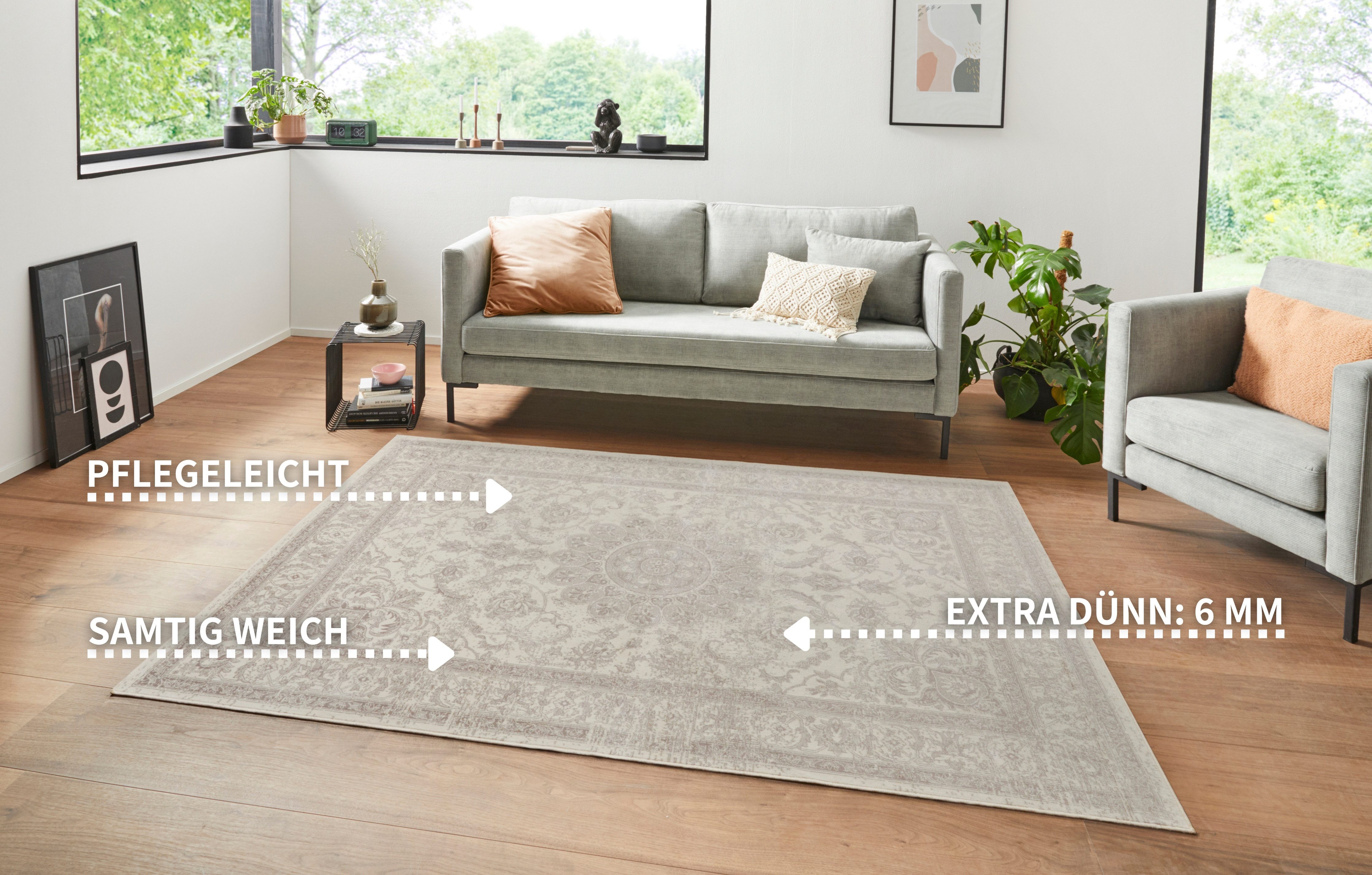 HANSE Home Teppich Briar, rechteckig, Höhe: 6 mm, Samt, Orient-Optik, Seiden-Optik, robust, pflegeleicht, gekettelt