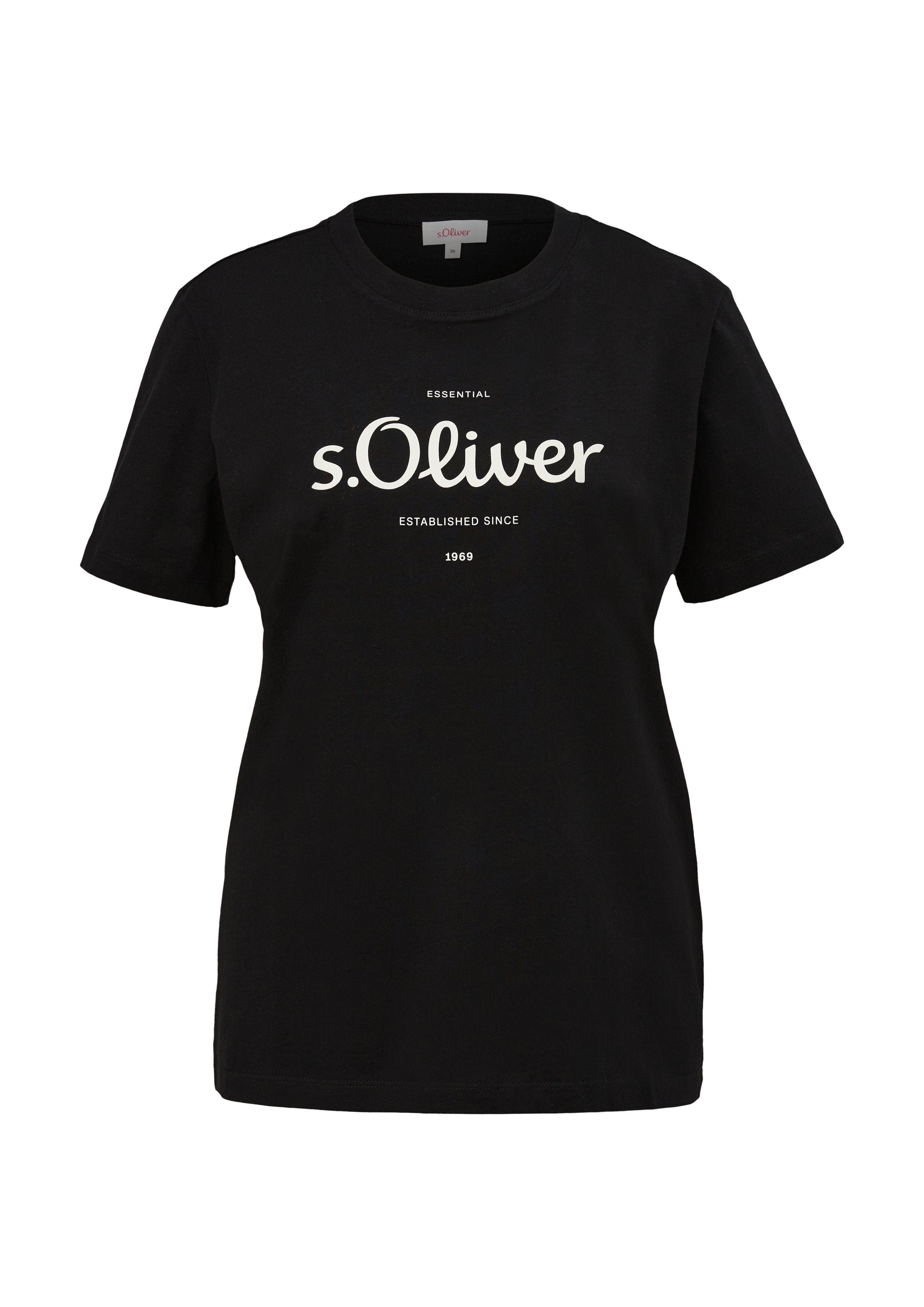 s.Oliver T-Shirt grey/black Logodruck vorne mit