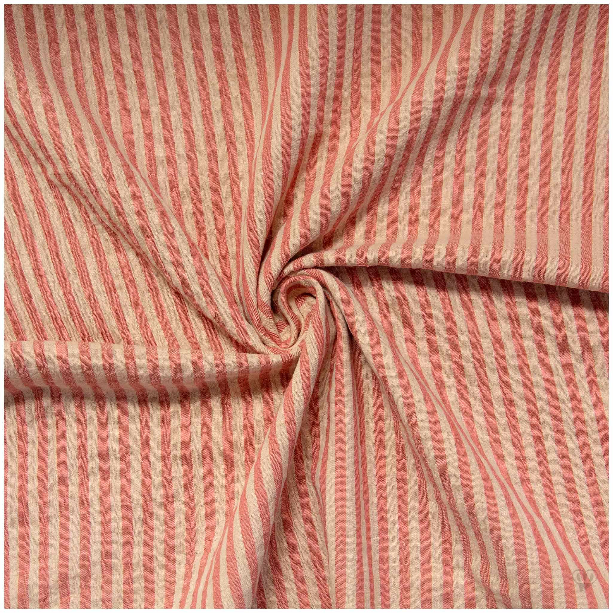 maDDma Stoff Musselin Stoff Streifen Double Gauze Baumwolle 1/2 Meterware 125 cm, rot-lachs