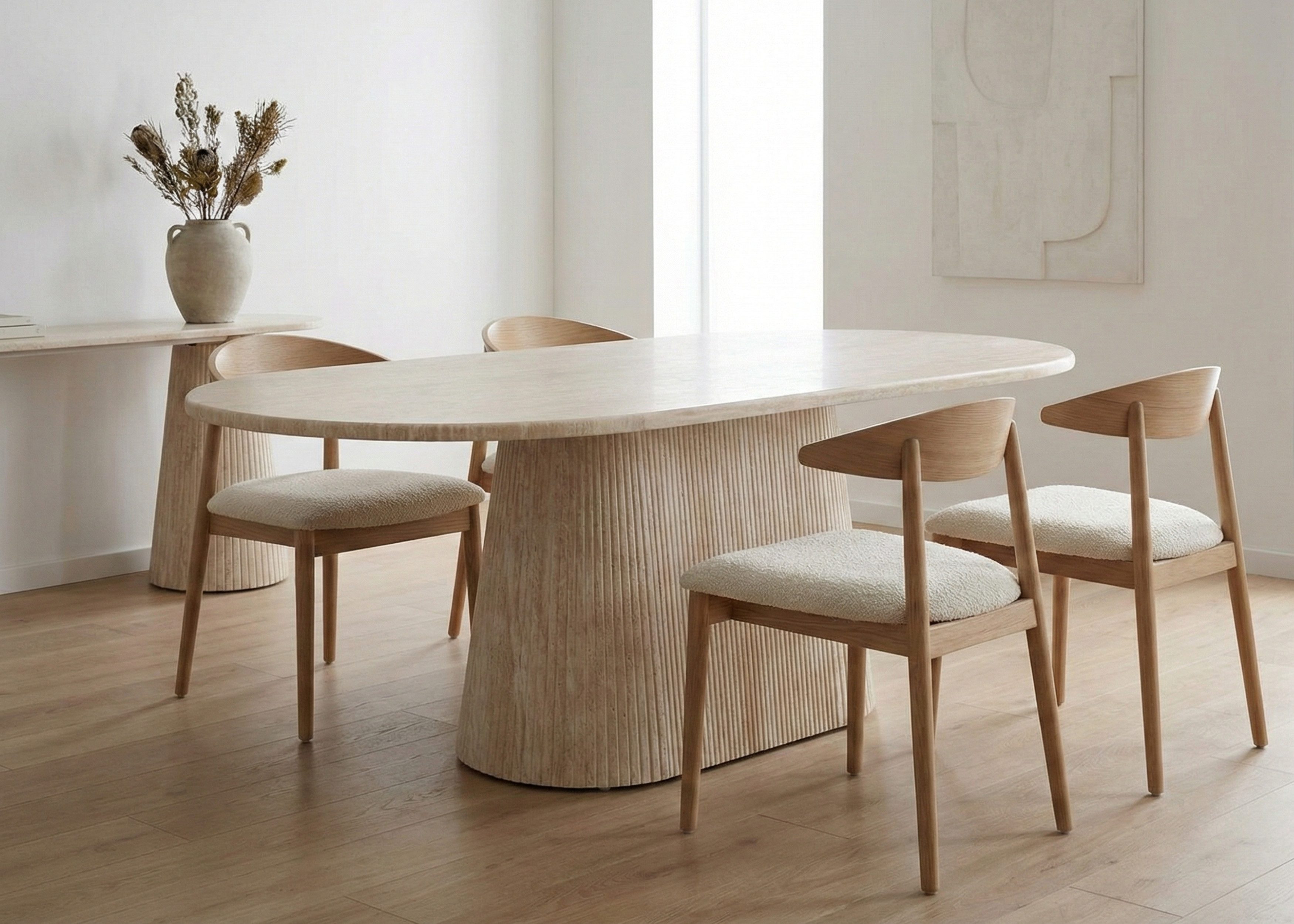 alesvelt Esstisch Dervio massiver Travertin Tisch mit Tischbein im Säulenstil 200cm (1-Tisch), 200 x 100 x 75 cm