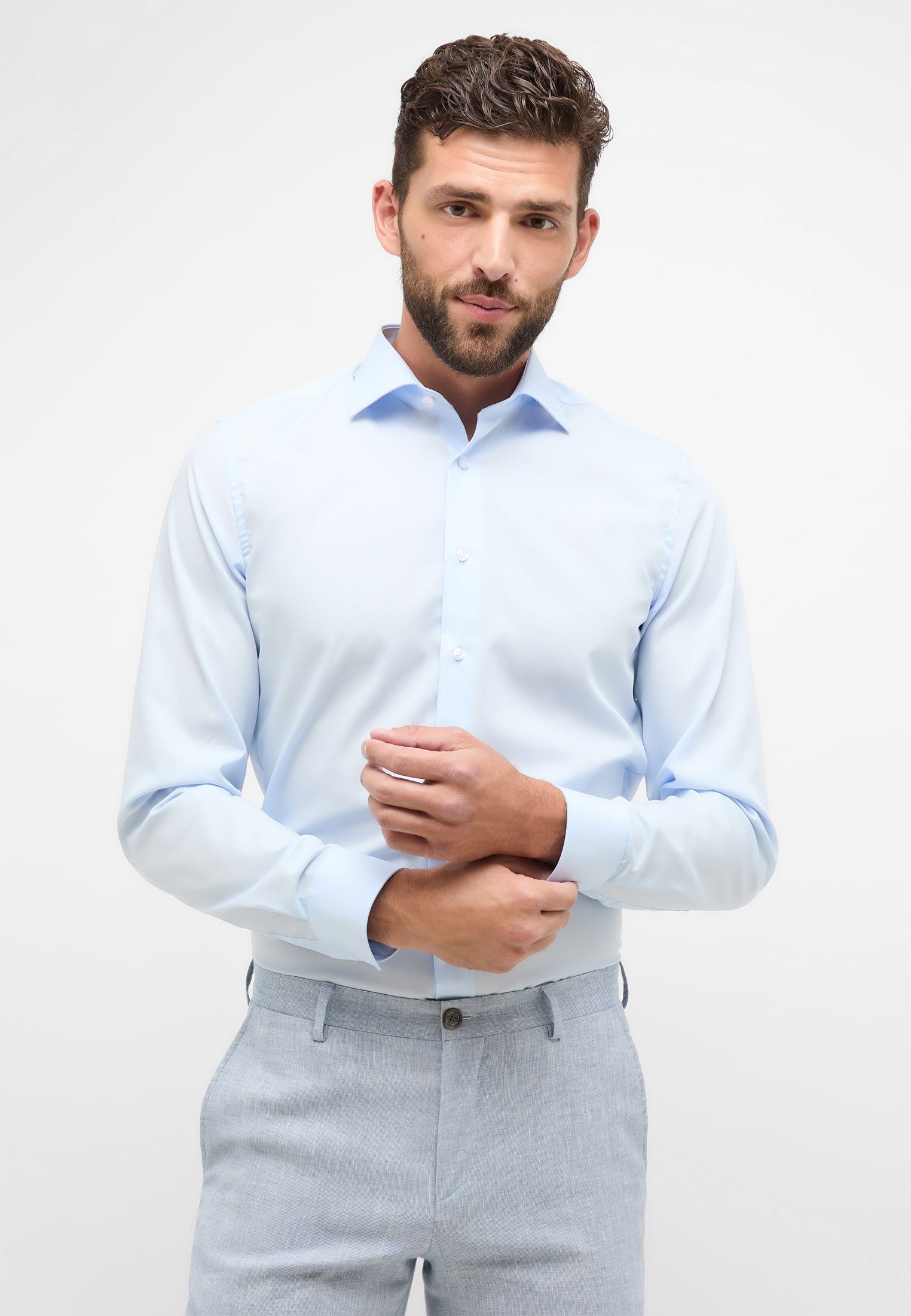 Eterna Langarmhemd SLIM FIT hellblau | Blusenshirts