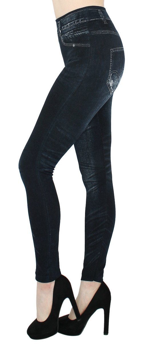 Leggings Hochbund Gefüttert Leggins dy_mode Thermoleggings Gefüttert Damen Jeggings Jeans-Optik Thermo WL022-Schwarz