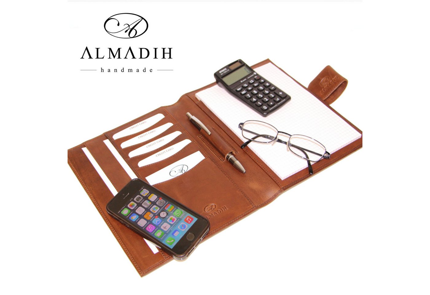 Thumbnail - ALMADIH Konferenzmappe Ledermappe A5 Schreibmappe Leder Organizer Terminplaner braun, schwarz