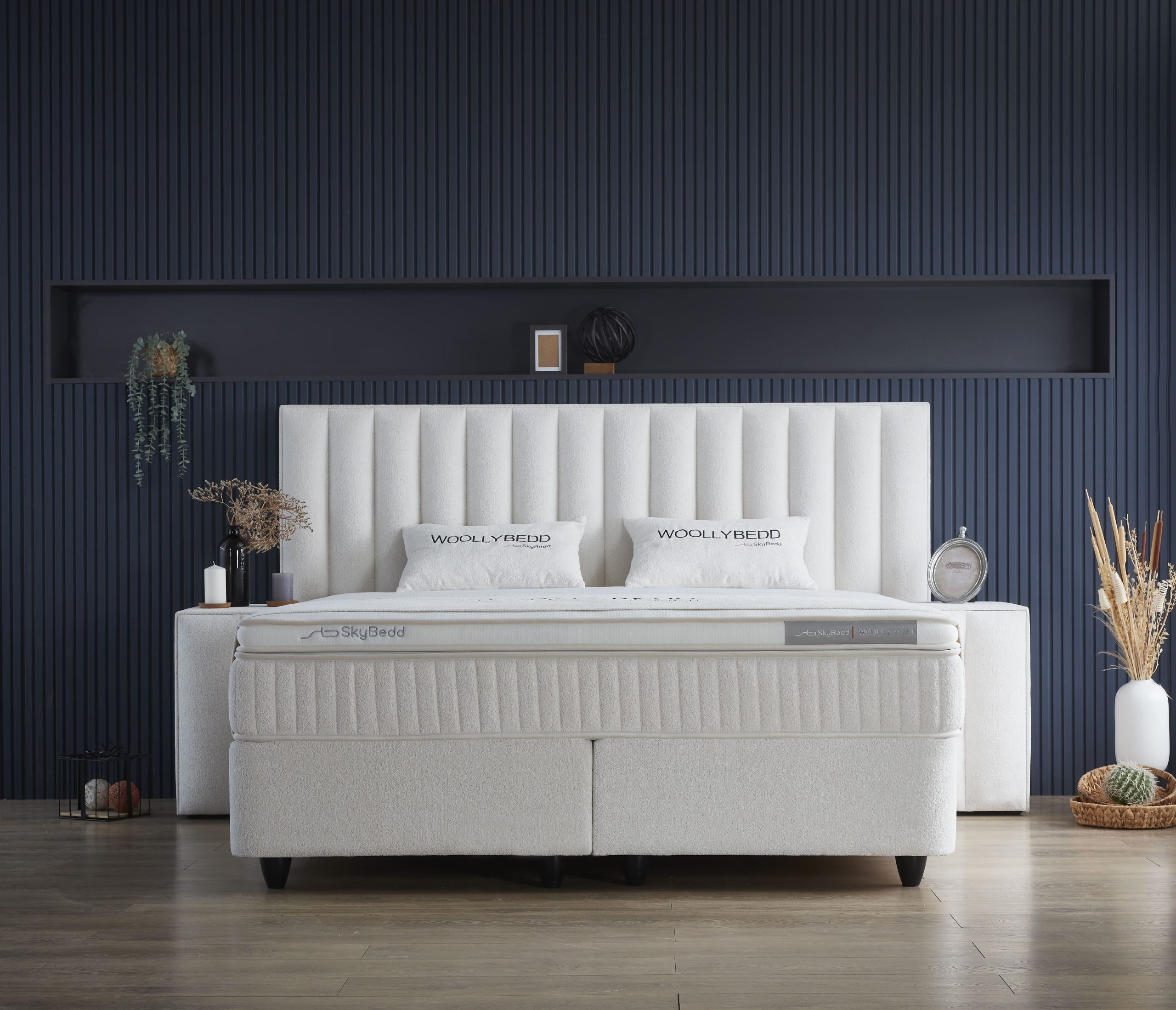 Viva Möbel Boxspringbett WOLLY (140 x 200 cm, ohne Nachttisch), Modernes Komfortbett - platzsparend und praktisch
