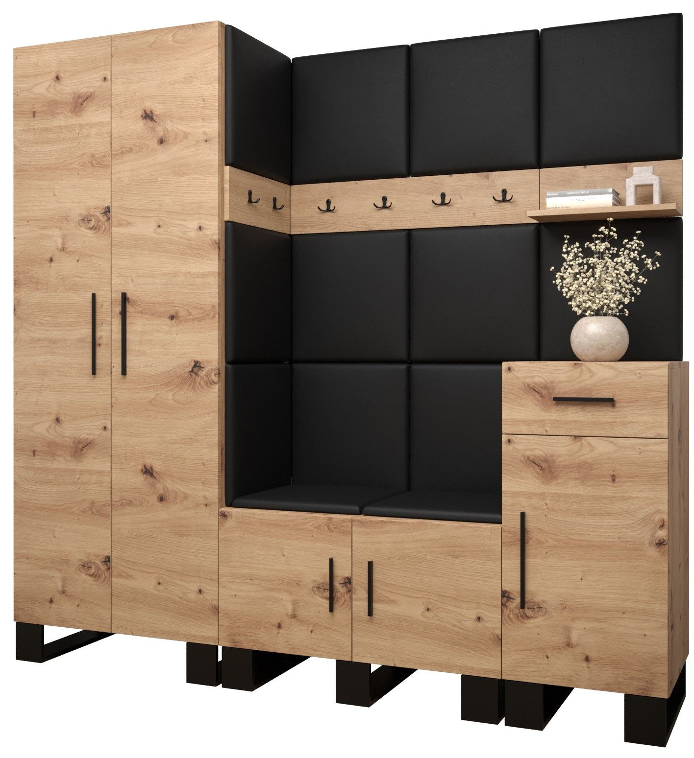 ABIKS MÖBEL Garderoben-Set ARTIN Set 1 Garderobe mit gepolsterten Paneelen, Industriell Design