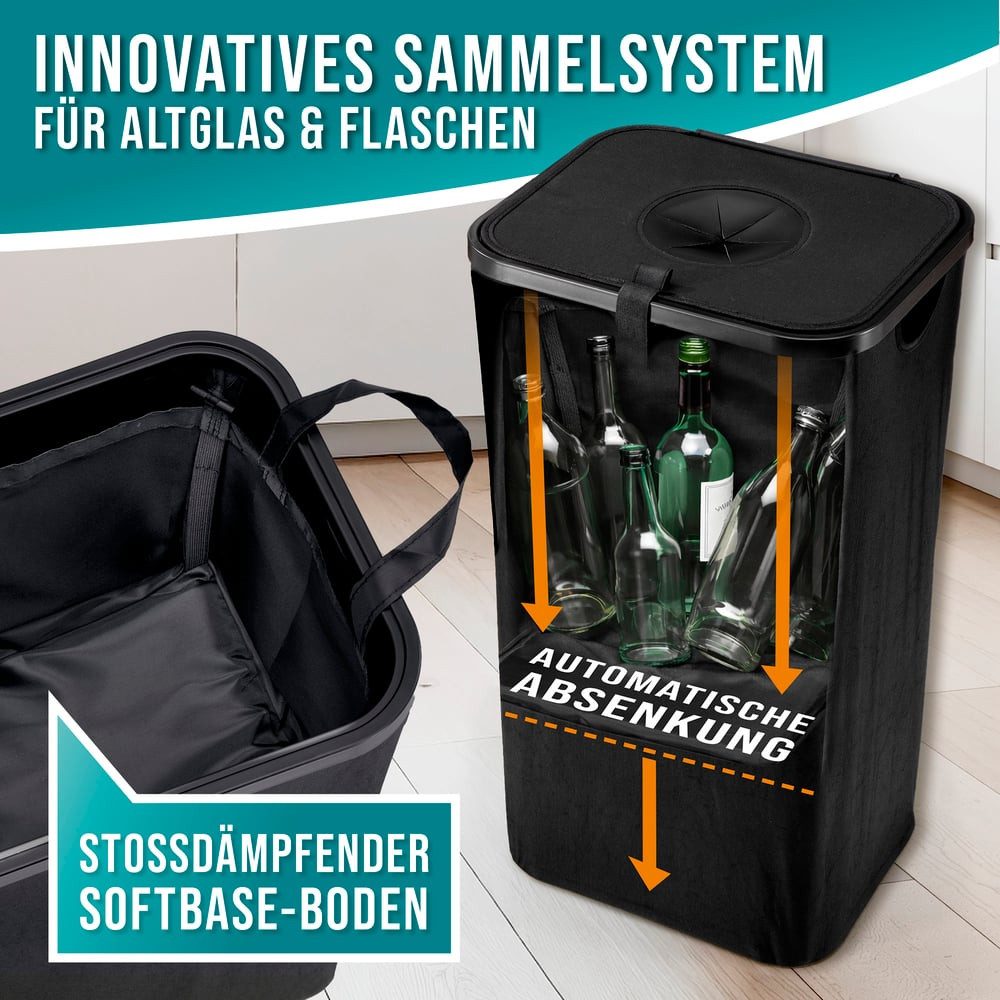 EASYmaxx Flaschensammler Pfandflaschen Sammelbehälter 100 Liter, Behälter für Leergut & Altglas (7 St), Anti-Glasbruch Flaschen Aufbewahrung, Flaschensammler für Küche & Co.
