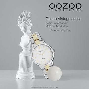 OOZOO Quarzuhr Oozoo Damen Armbanduhr Vintage Series, Damenuhr rund, mittel (ca. 34mm), Metallarmband silber, gold, Fashion