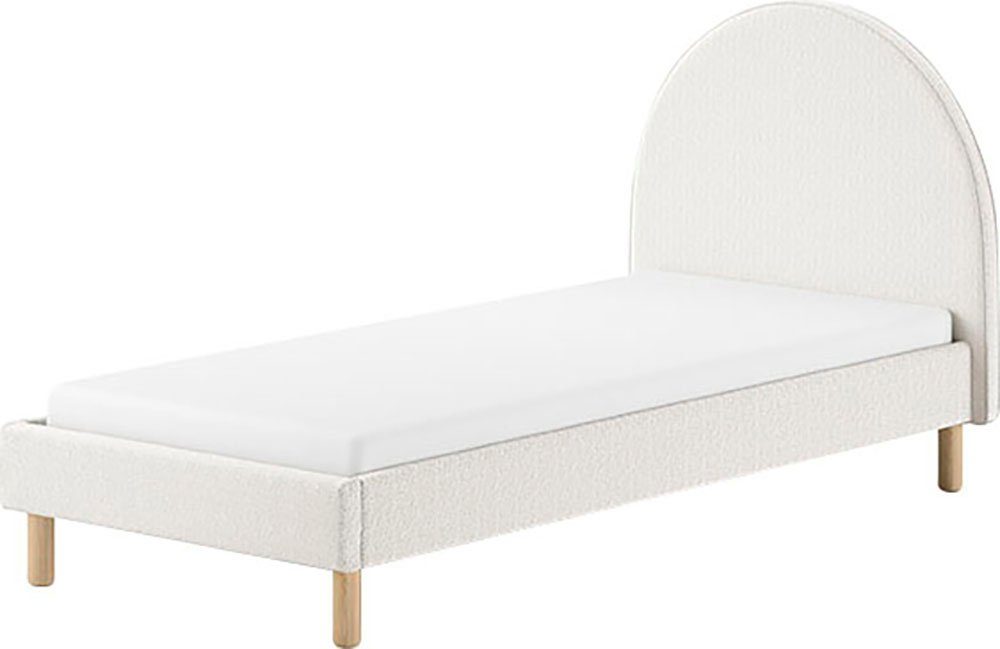 Vipack Polsterbett Moon, mit flauschigem Bouclé Stoff in verschiedenen Farben (B/H/T ca. 147x132x212cm, gebogenes Kopfteil, Füße Massivholz), inkl. Rolllattenrost, wahlweise 2 Breiten und verschiedene Farben