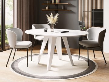WFL GROUP Esstisch Glory Weiß, Modern Rund Tisch mit pulverbeschichteten Metallbeinen