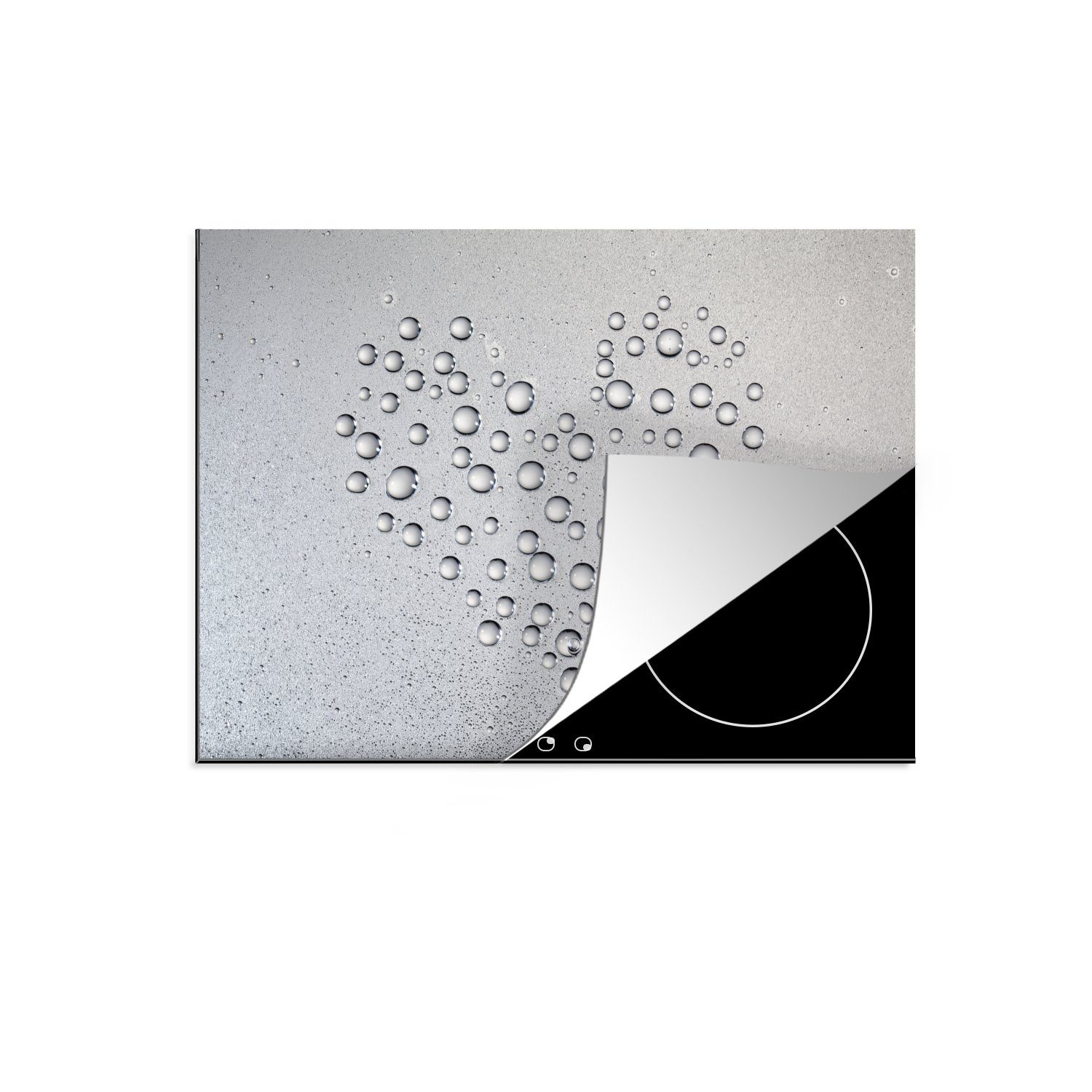 MuchoWow Herdblende-/Abdeckplatte Wassertröpfchen bilden das Herz, Vinyl, (1 tlg), 71x52 cm, Induktionskochfeld Schutz für die küche, Ceranfeldabdeckung | Herdabdeckplatten
