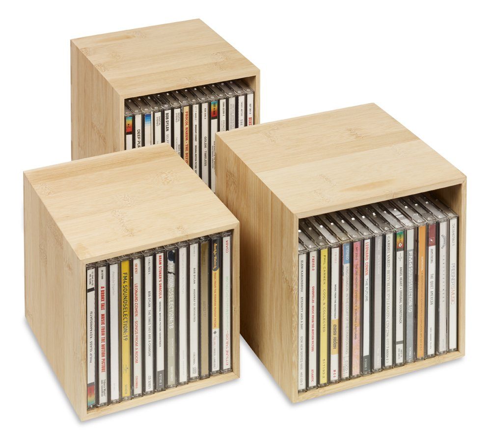 Cubix Aufbewahrungsbox cubix-CD-Boxen-Set bambus, 3 Aufbewahrungs-Boxen Holz für 40 CDs.