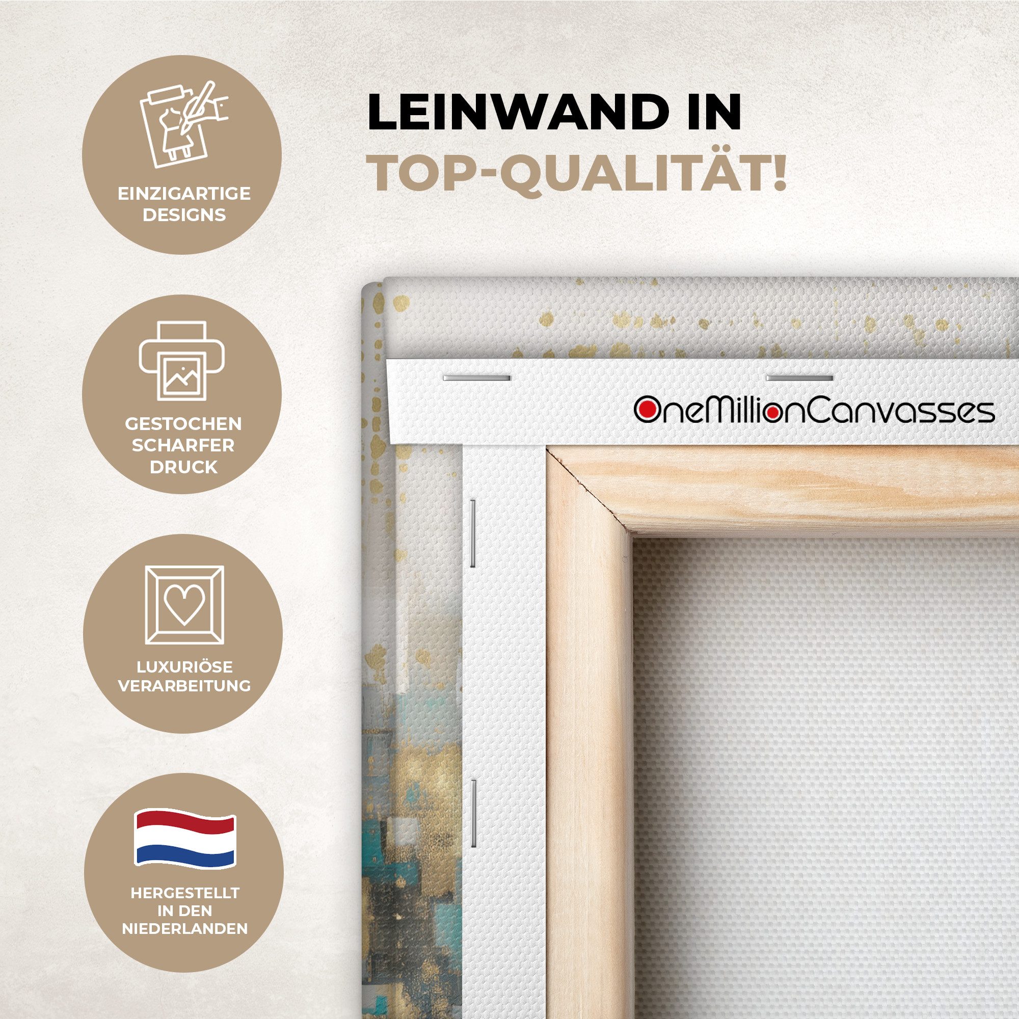 OneMillionCanvasses® Leinwandbild Abstrakt - Blöcke - Gold - Skyline, Fotodruck (1 St), Leinwand Canvas Wandbild, Wanddekoration 20x30 cm